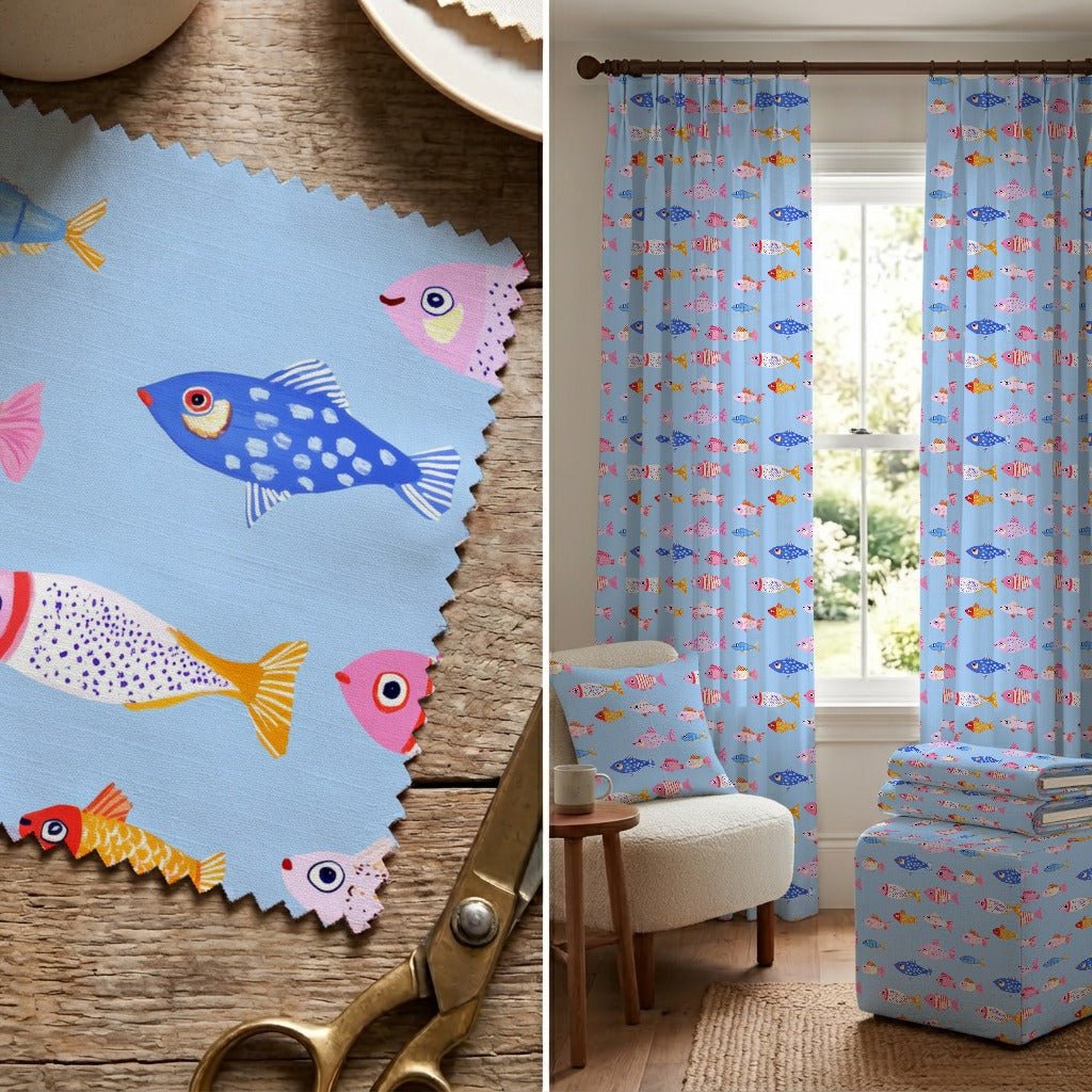 Polka Fish - Fabric - Linen Rowe