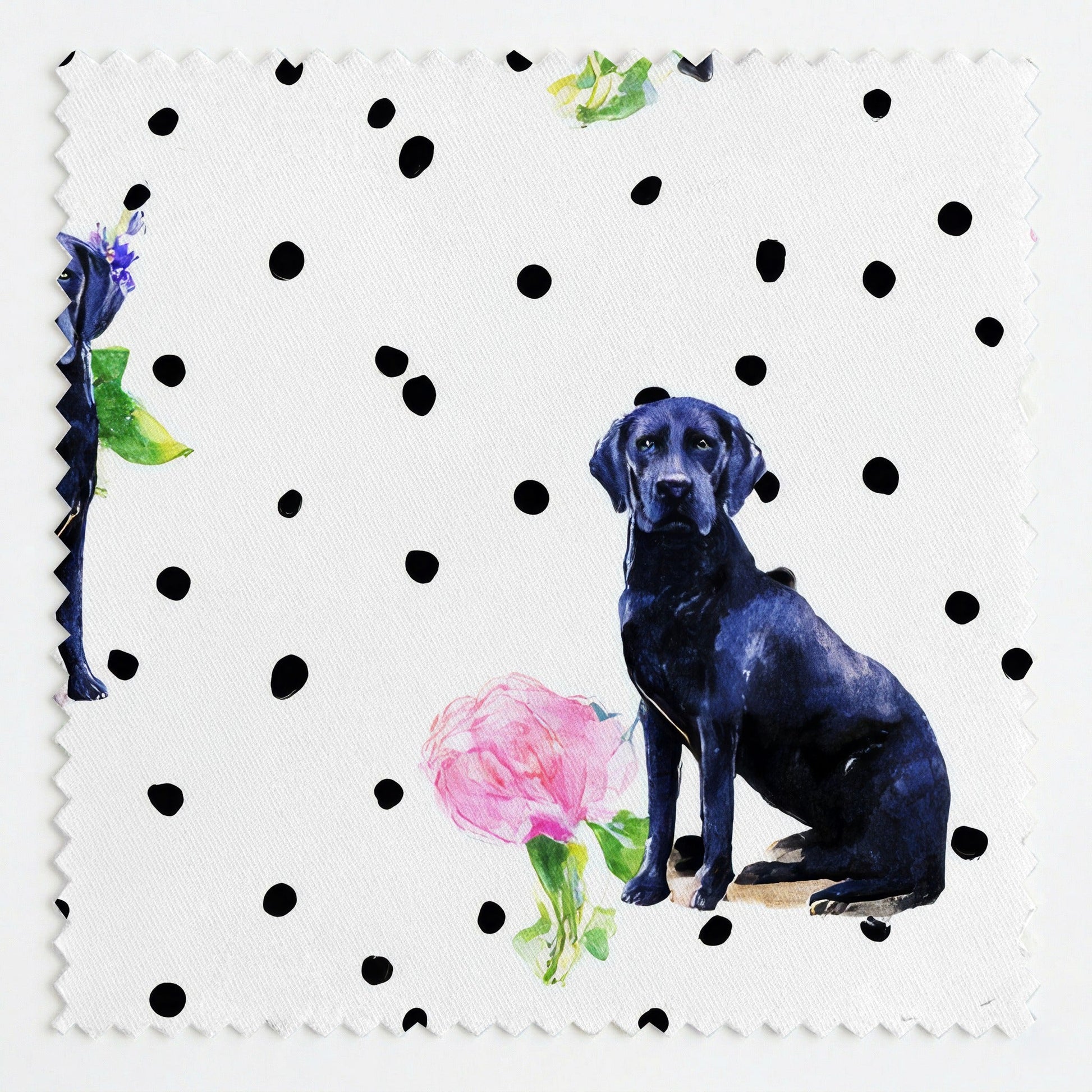 Polka Petal Black Labs - Fabric - Linen Rowe