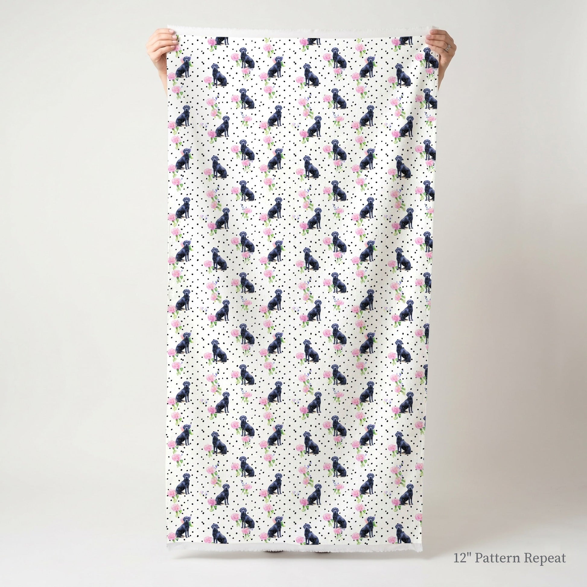 Polka Petal Black Labs - Fabric - Linen Rowe