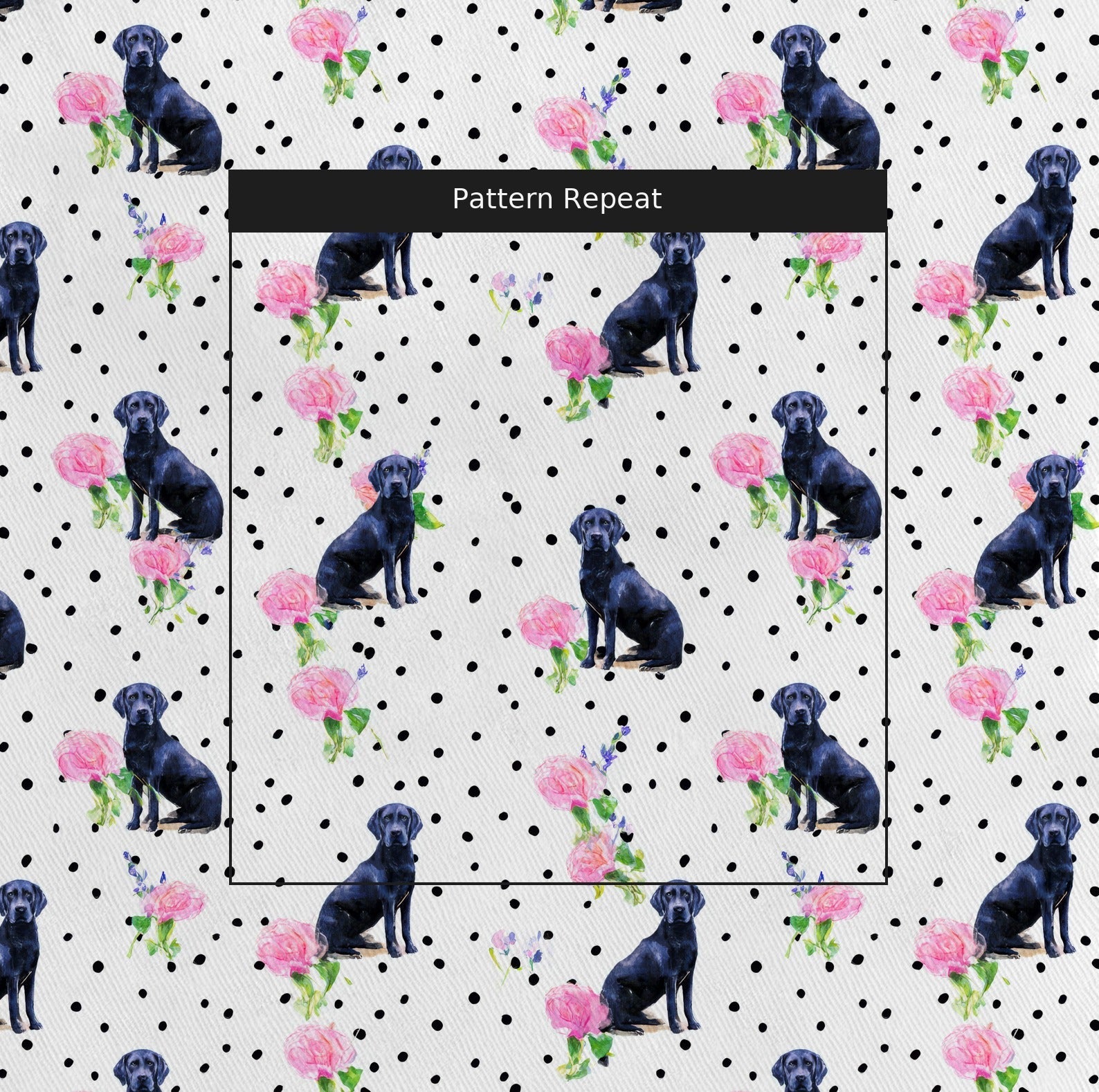 Polka Petal Black Labs - Fabric - Linen Rowe