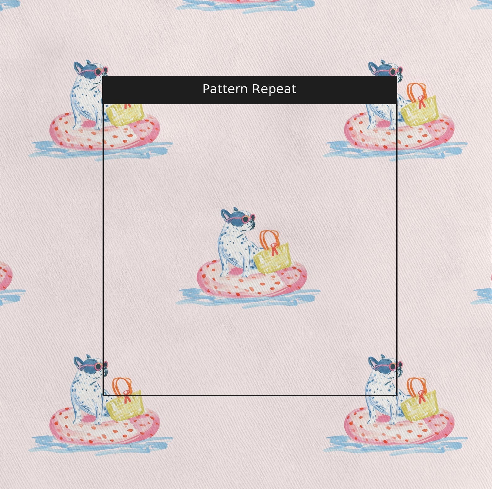 Pool Day For Frenchie - Fabric - Linen Rowe