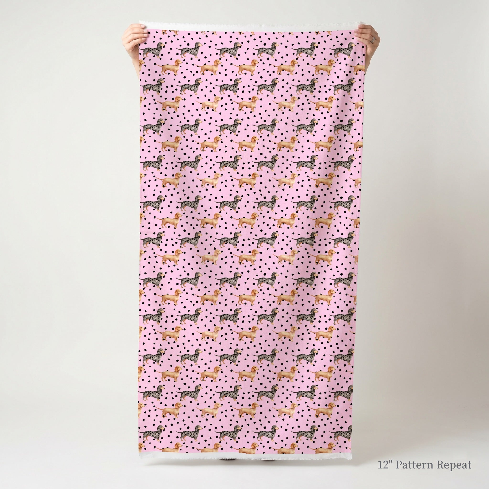 Pretty in Pink Dachshund - Fabric - Linen Rowe