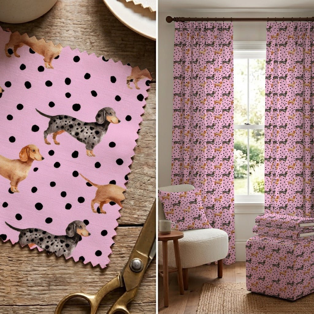 Pretty in Pink Dachshund - Fabric - Linen Rowe