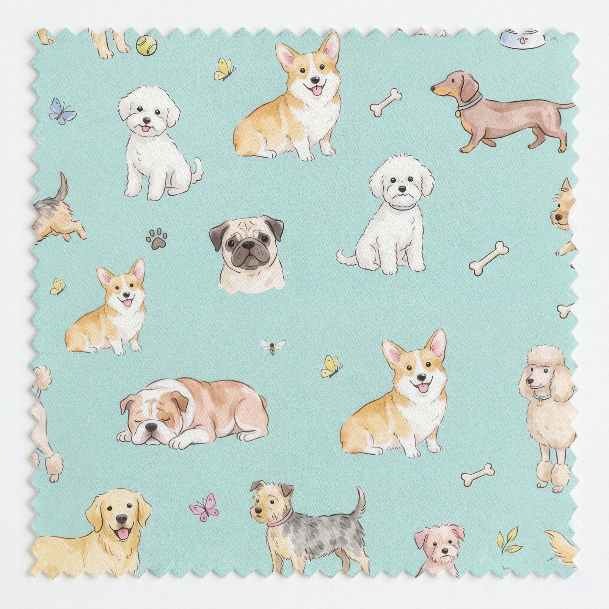 Puppies and Butterflies - Fabric - Linen Rowe