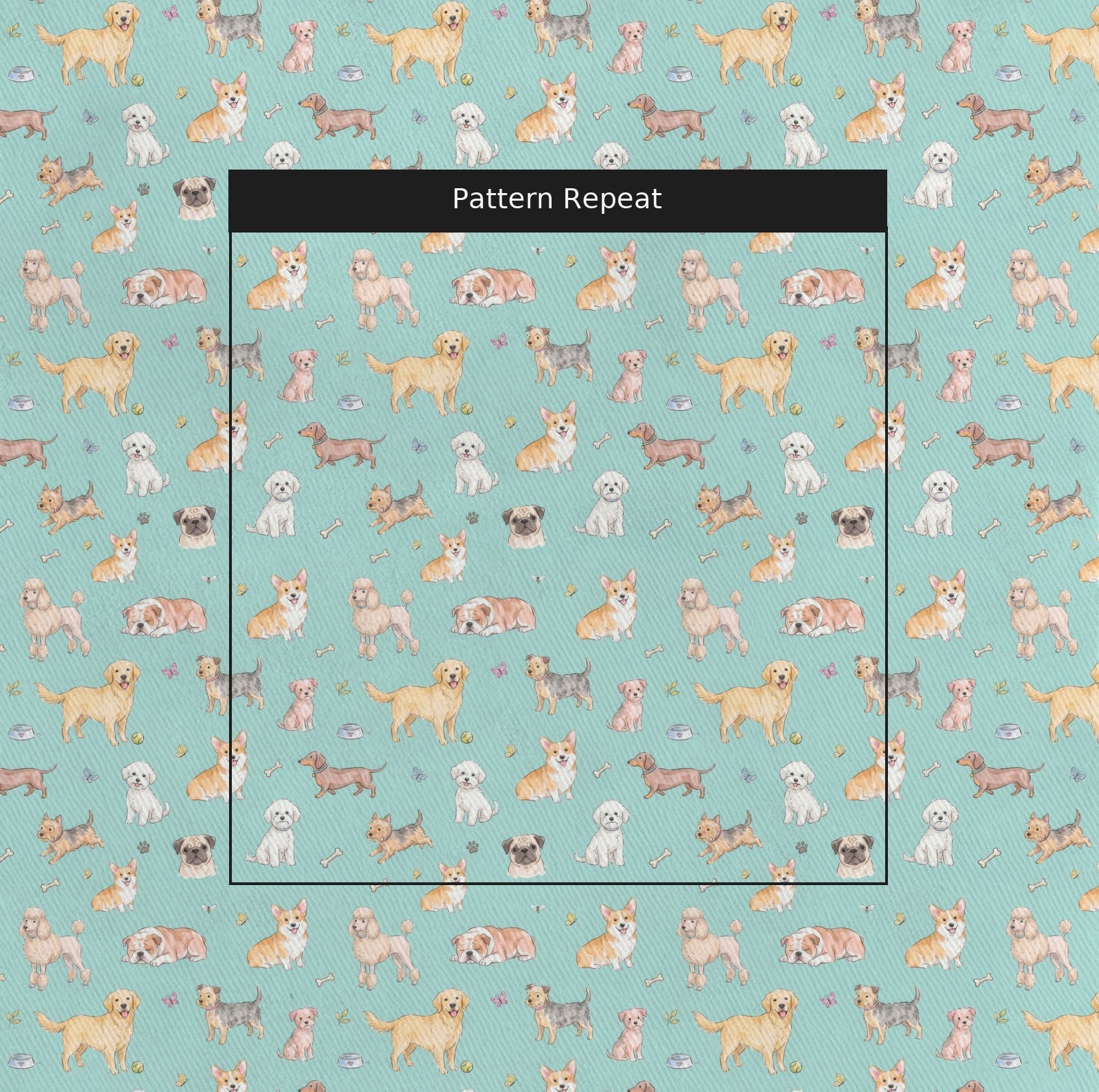 Puppies and Butterflies - Fabric - Linen Rowe