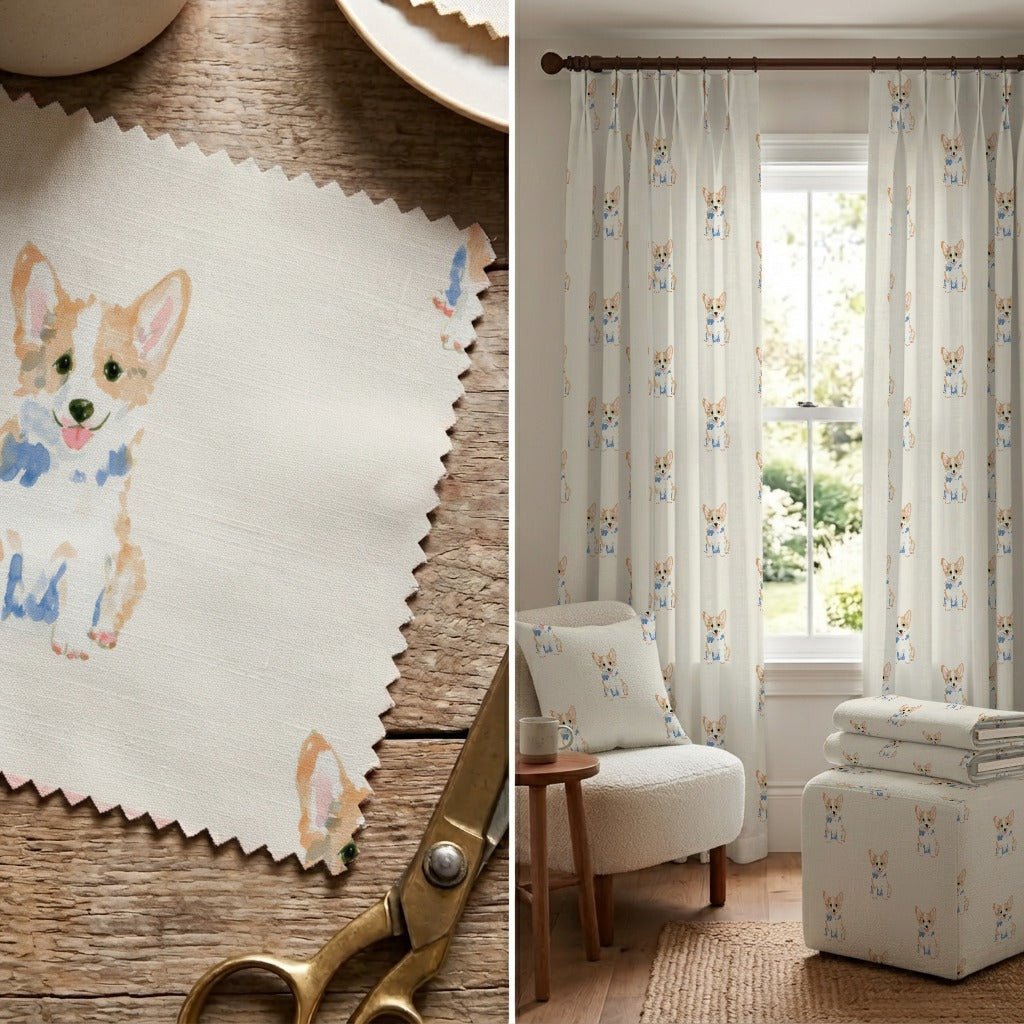 Puppy Corgi - Fabric - Linen Rowe