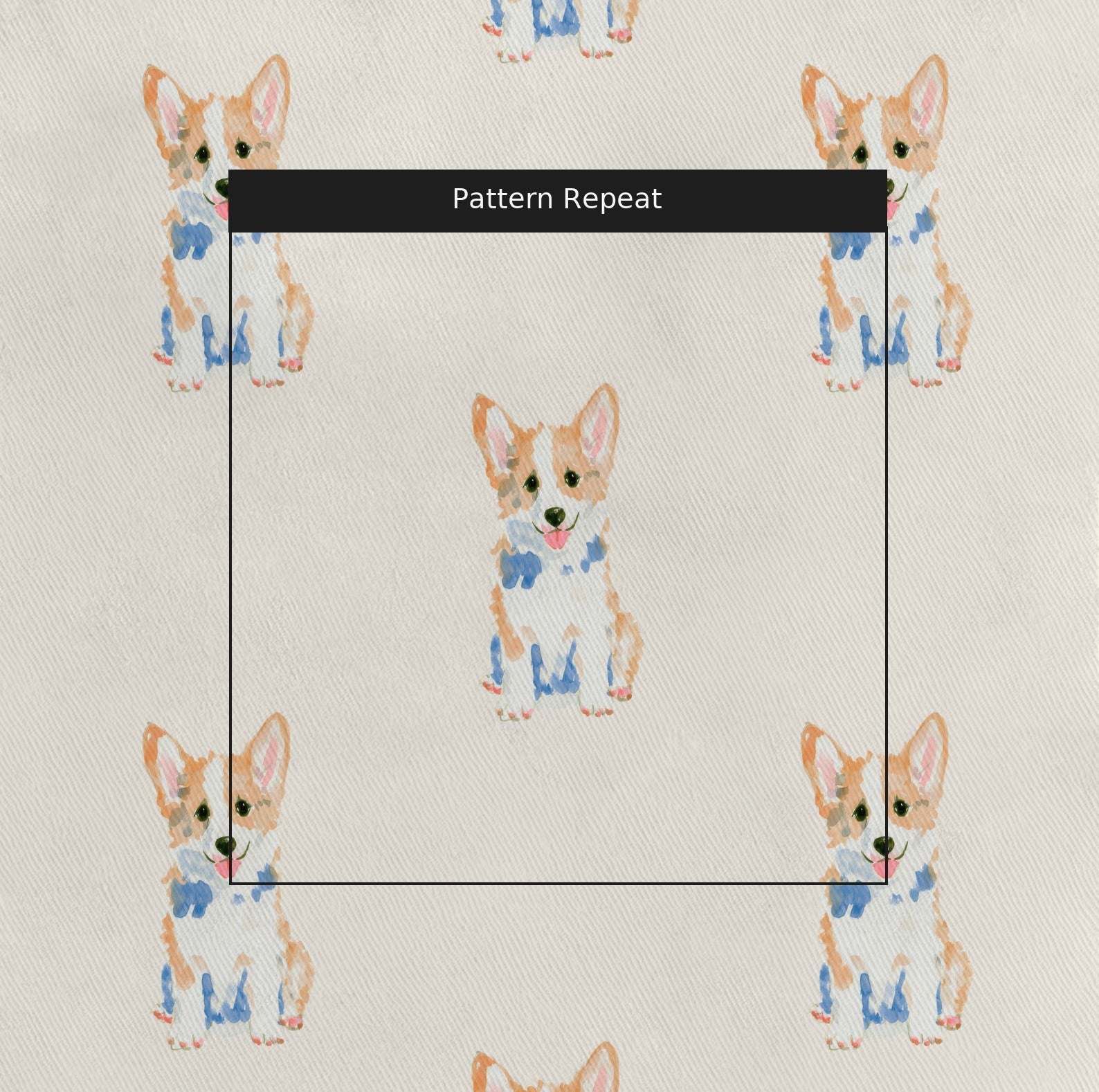 Puppy Corgi - Fabric - Linen Rowe