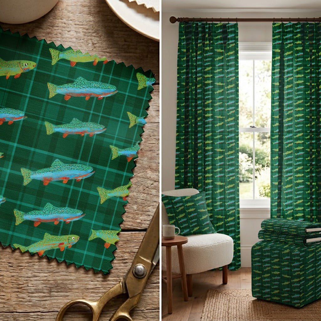 Rainbow Trout Plaid - Fabric - Linen Rowe