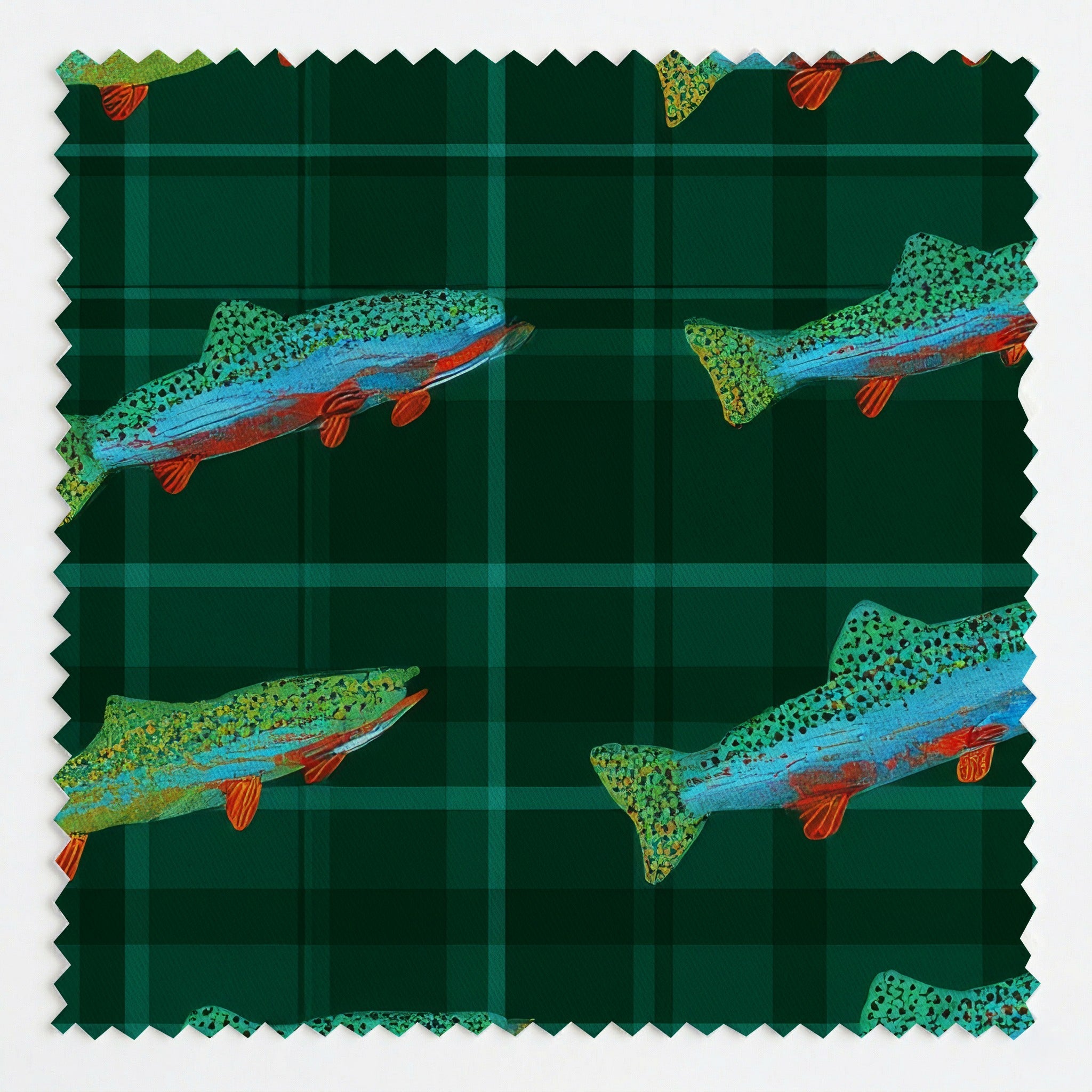 Rainbow Trout Plaid - Fabric - Linen Rowe