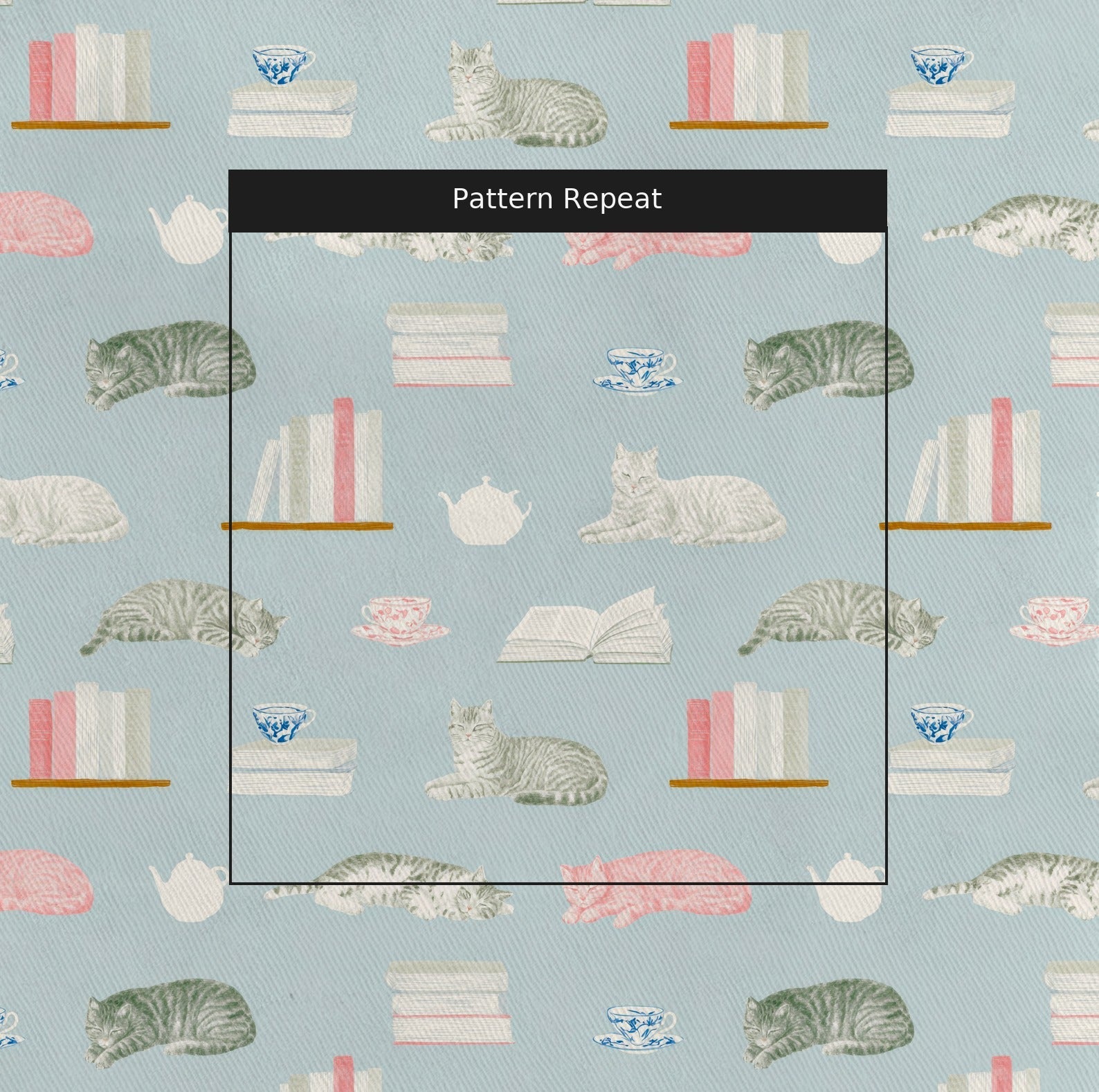 Reading & Tea Cats - Fabric - Linen Rowe