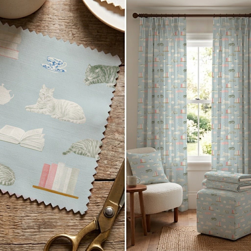 Reading & Tea Cats - Fabric - Linen Rowe
