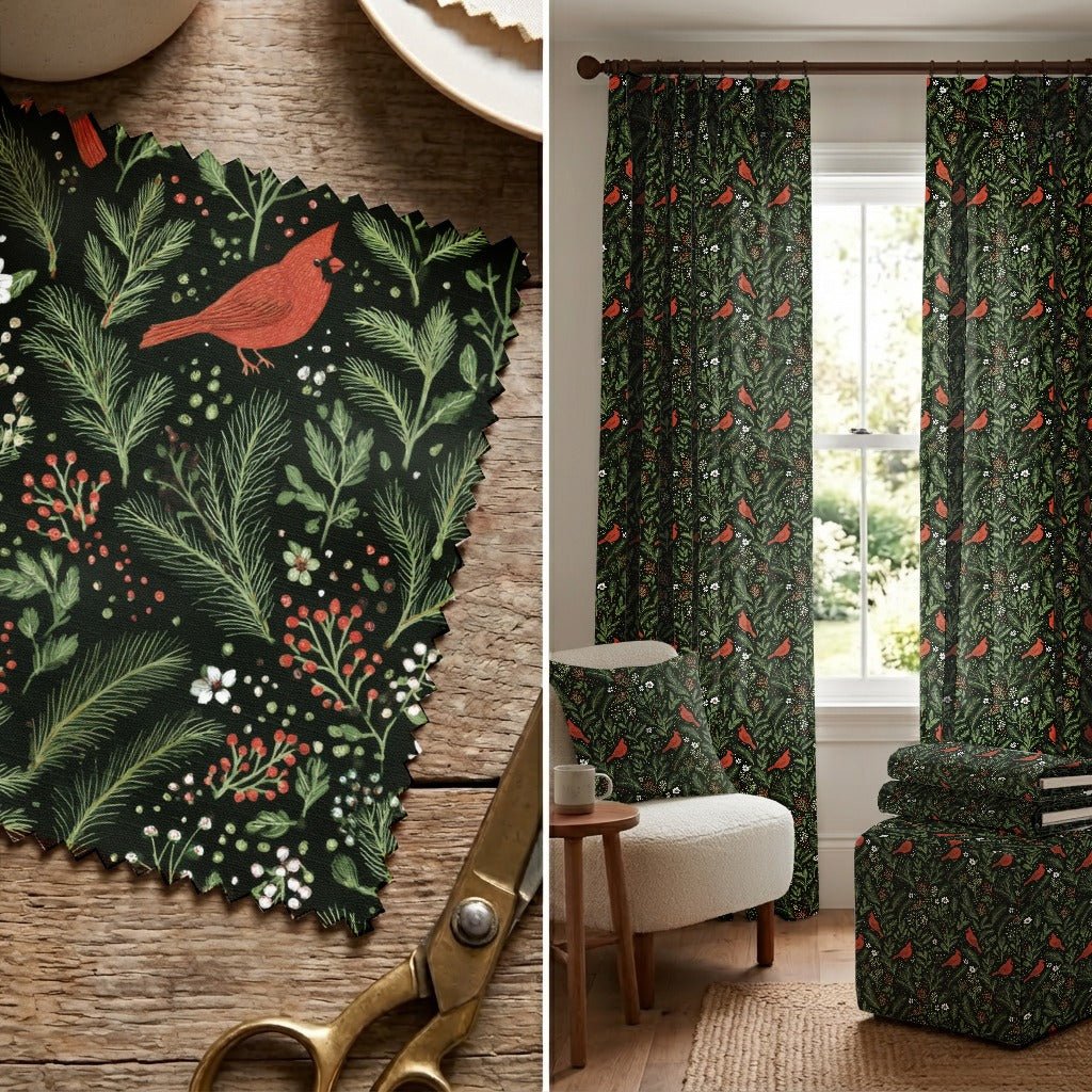 Red Songbirds - Fabric - Linen Rowe