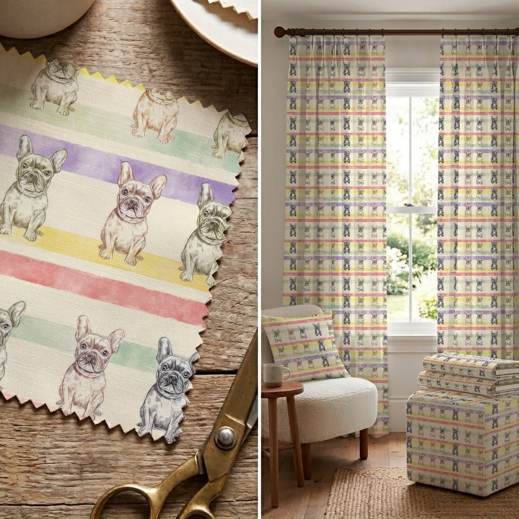 Retro Frenchie Stripe - Fabric - Linen Rowe
