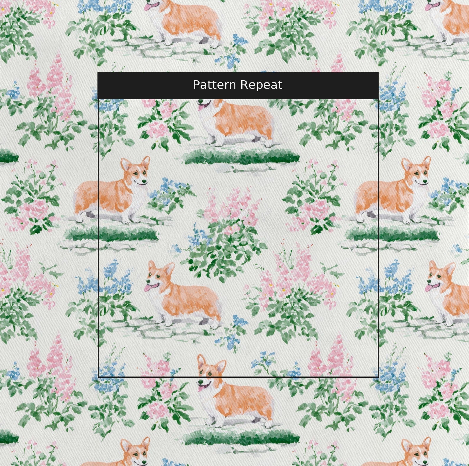Rose Garden Corgis - Fabric - Linen Rowe
