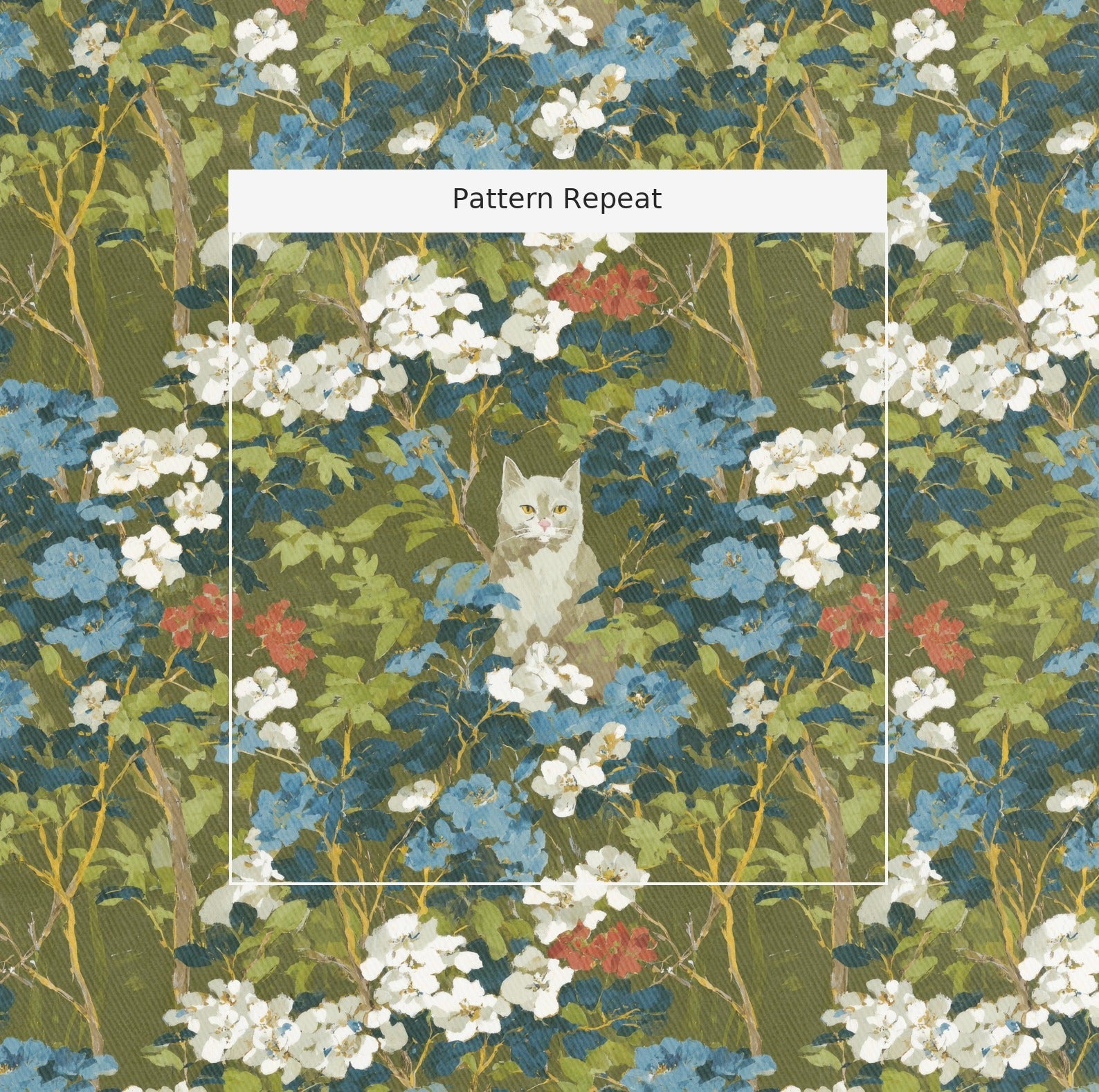 Russian Blue Bloom - Fabric - Linen Rowe