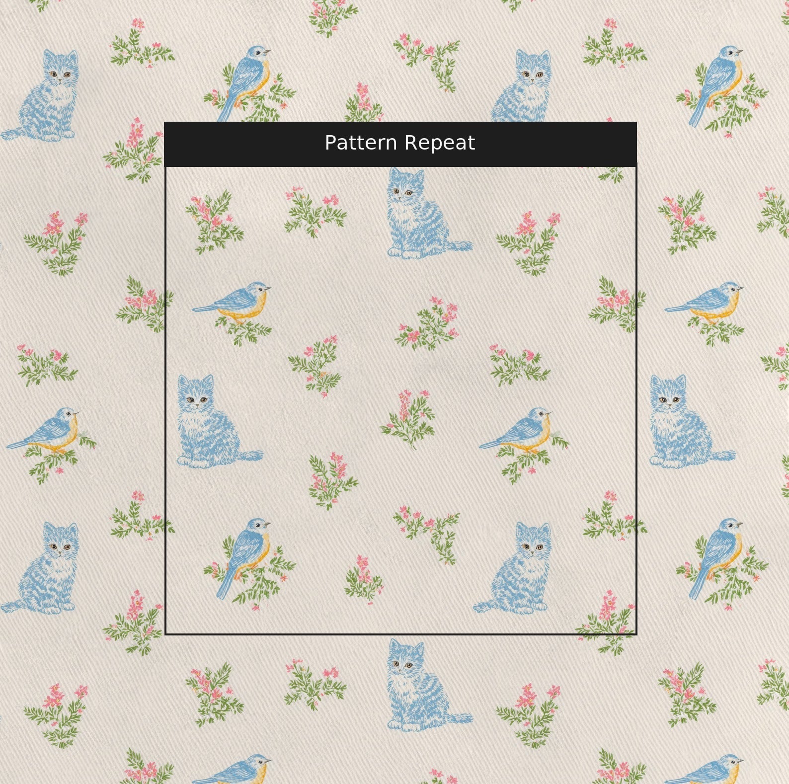 Russian Blue & Bluebirds - Fabric - Linen Rowe