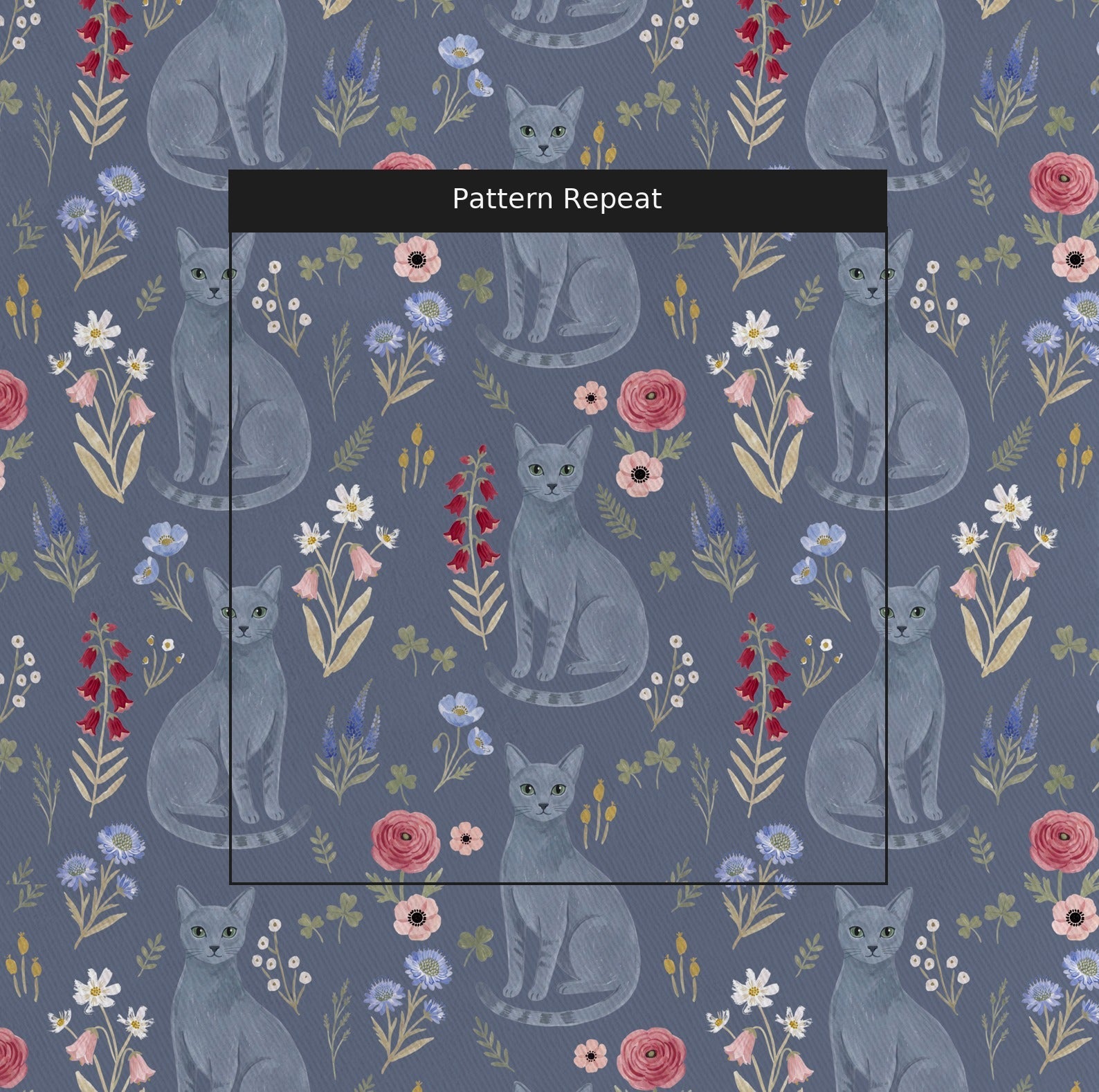 Russian Blue Botanical - Fabric - Linen Rowe