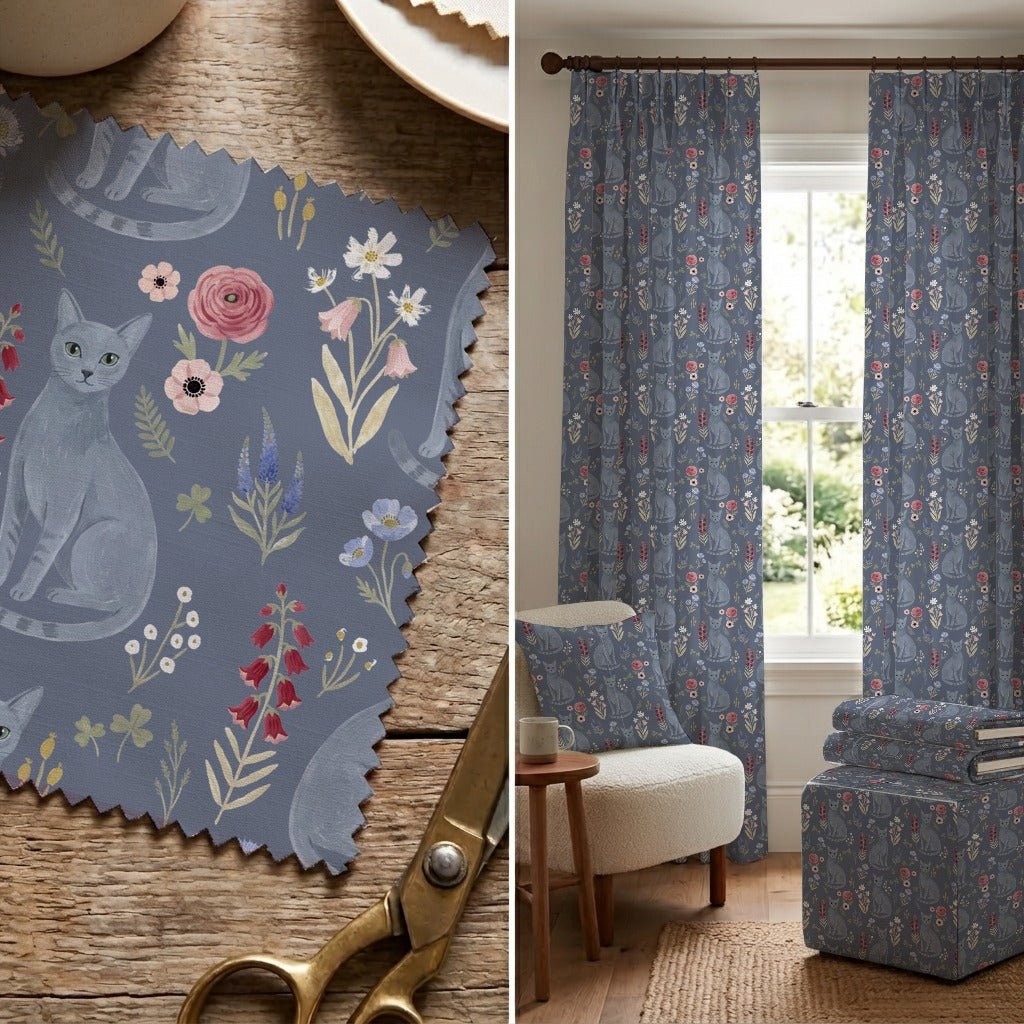 Russian Blue Botanical - Fabric - Linen Rowe
