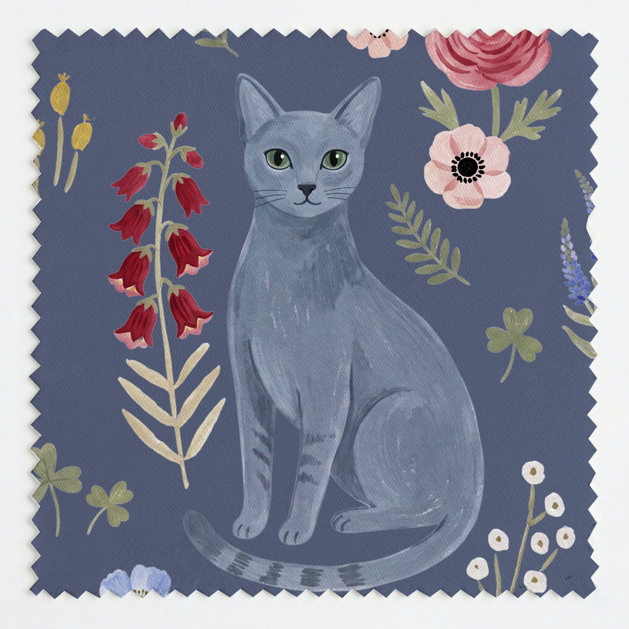 Russian Blue Botanical - Fabric - Linen Rowe