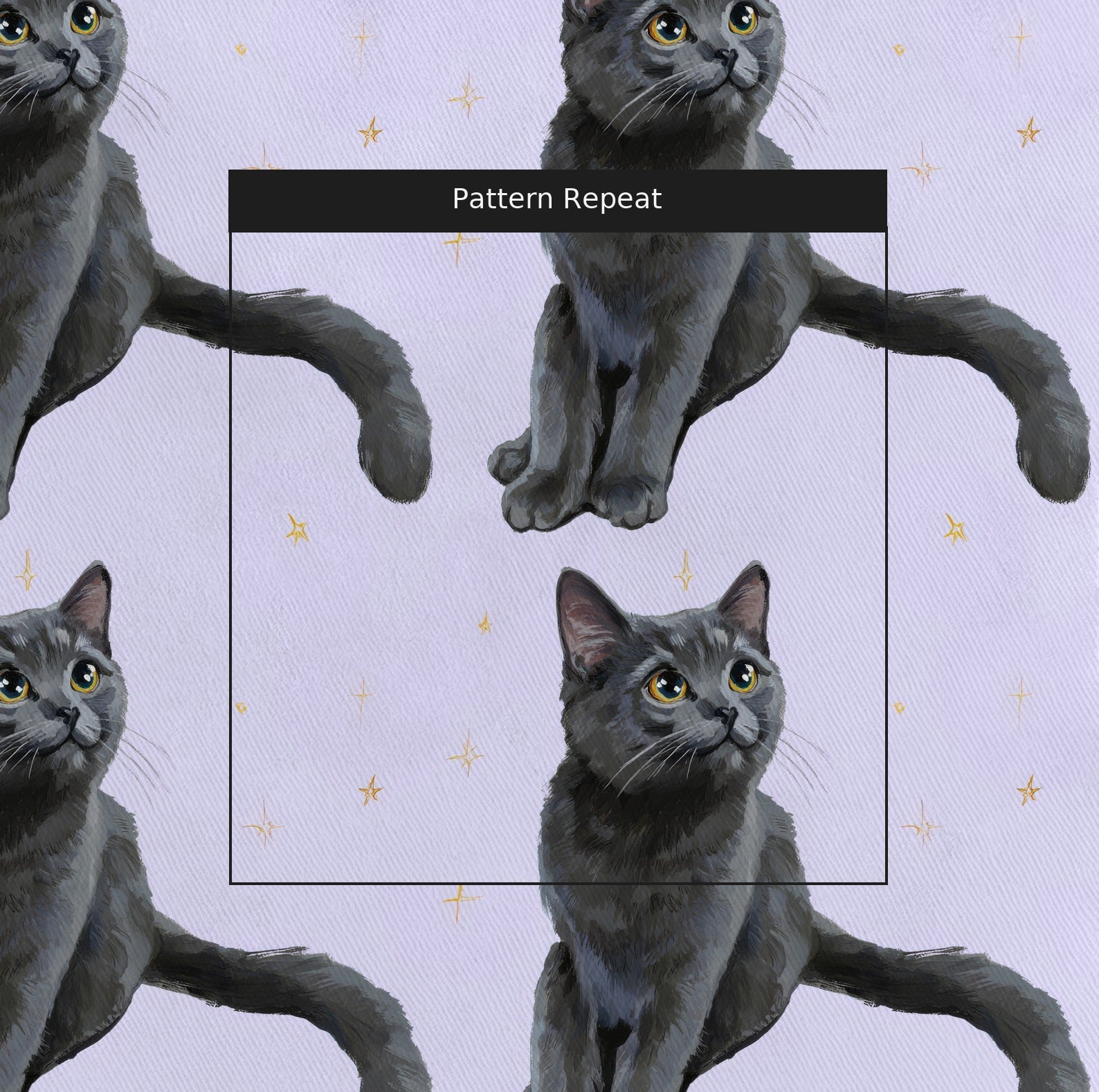 Russian Blue Cat Stars - Fabric - Linen Rowe