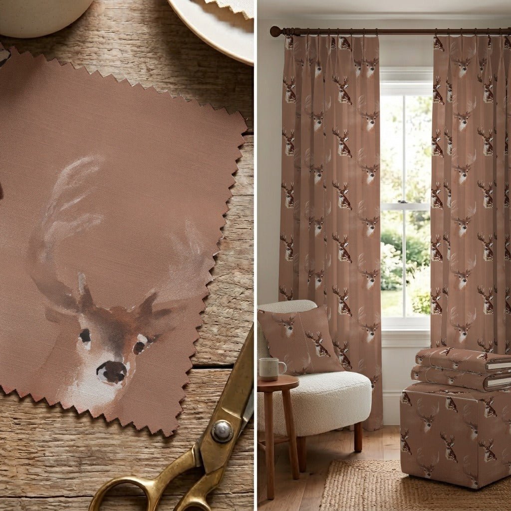 Rustic Stag Portrait - Fabric - Linen Rowe