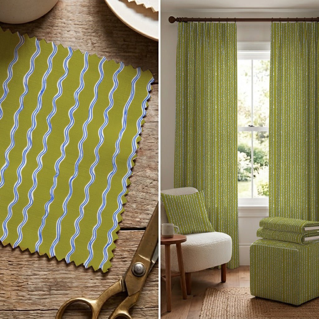 Sage Wavy Stripe - Fabric - Linen Rowe