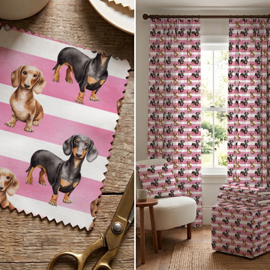 Sassy Stripe Dachshund - Fabric - Linen Rowe