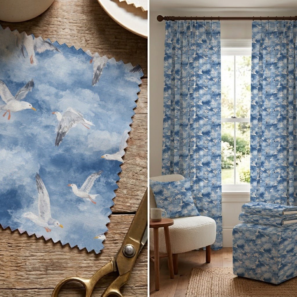 Seagulls on the Shore - Fabric - Linen Rowe