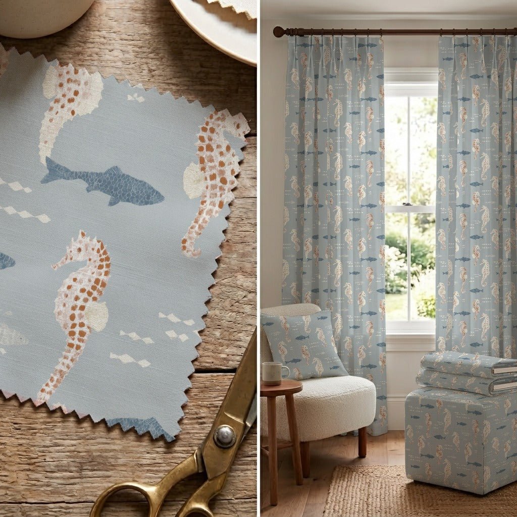 Seahorse in the Ocean - Fabric - Linen Rowe