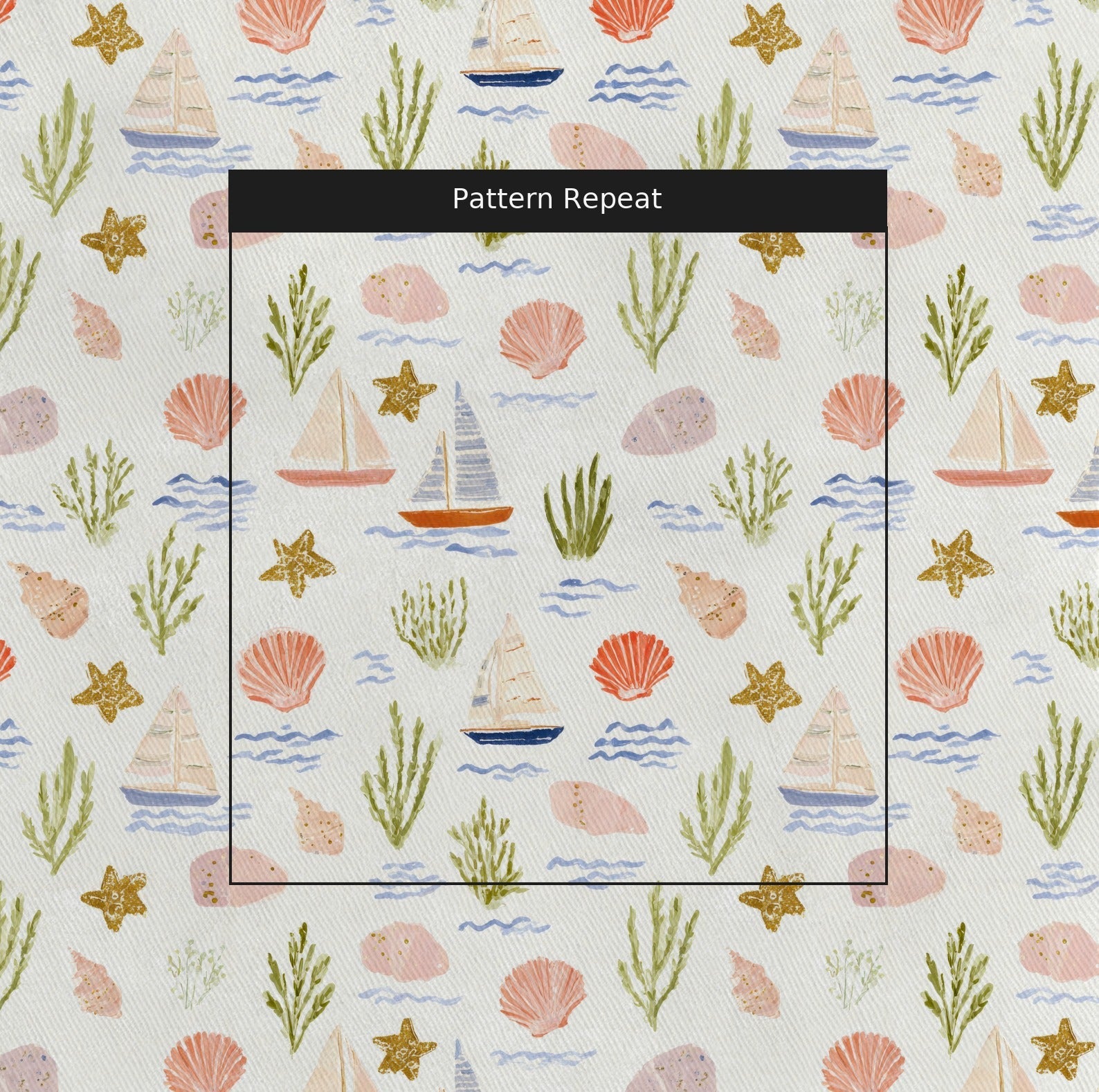 Seashells & Boats - Fabric - Linen Rowe