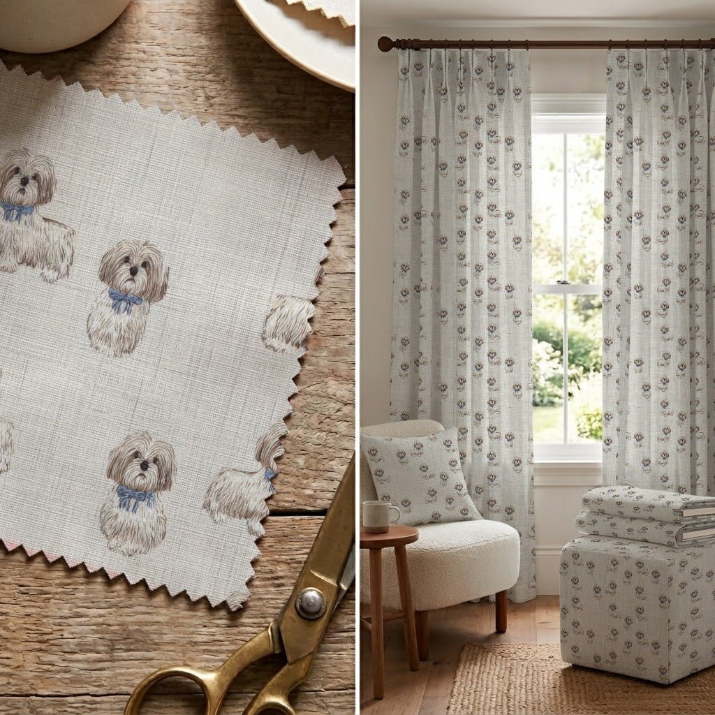 Shih Tzu Ditsy Cream - Fabric - Linen Rowe