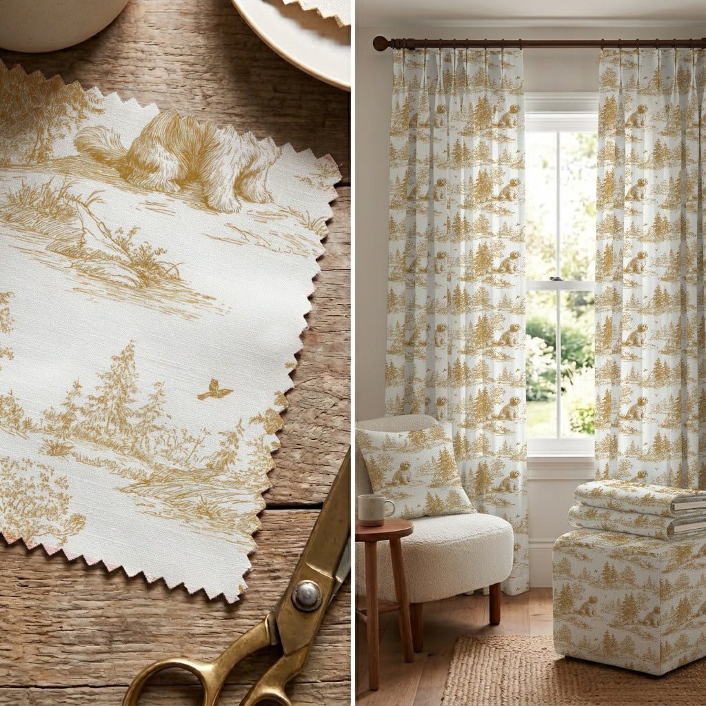 Shih Tzu Forest Toile - Fabric - Linen Rowe