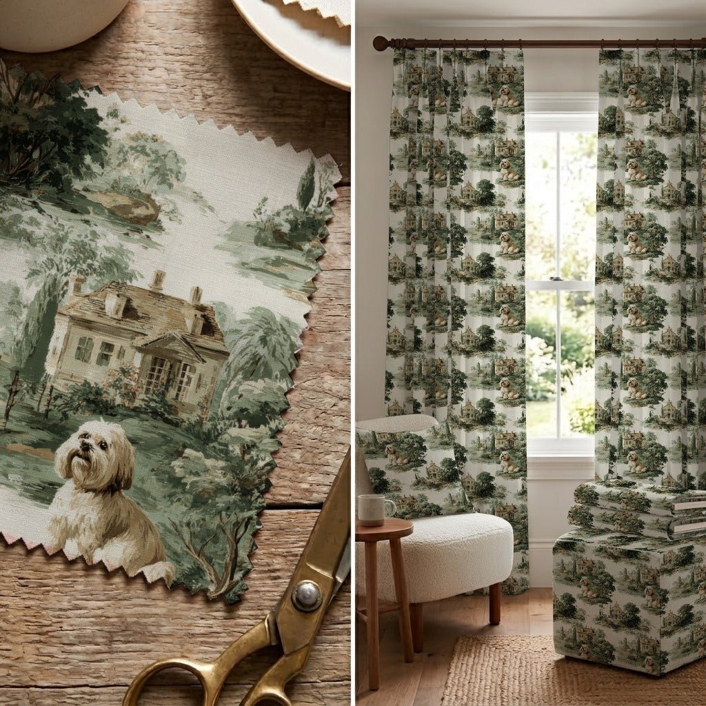 Shih Tzu Garden Toile - Fabric - Linen Rowe