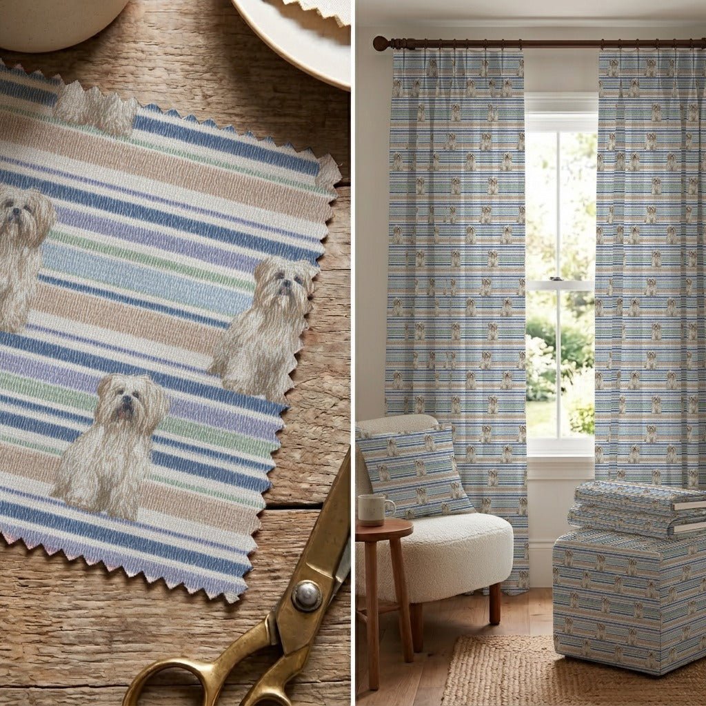 Shih Tzu Pastel Stripes - Fabric - Linen Rowe