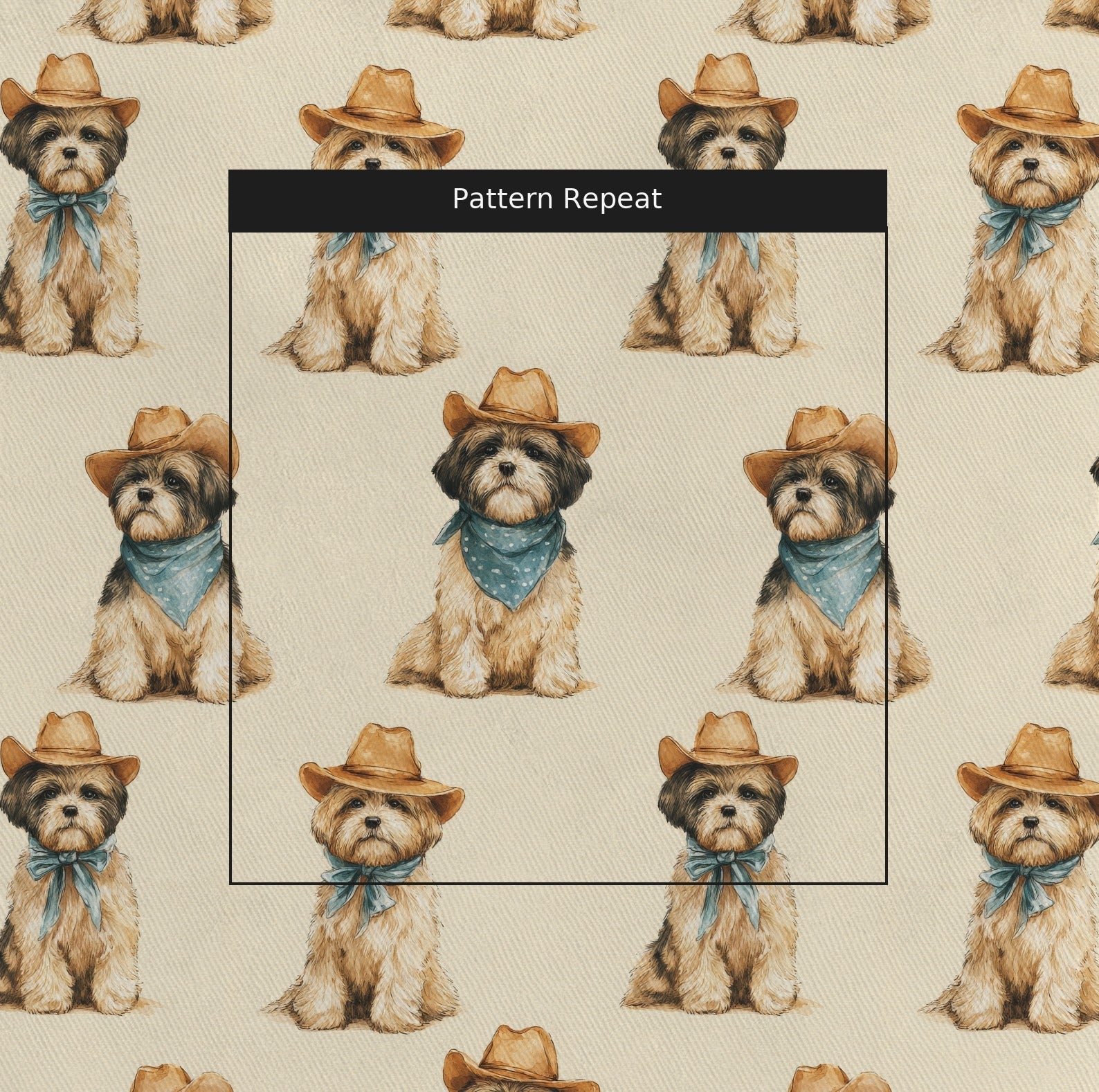 Shih Tzu Rodeo - Fabric - Linen Rowe