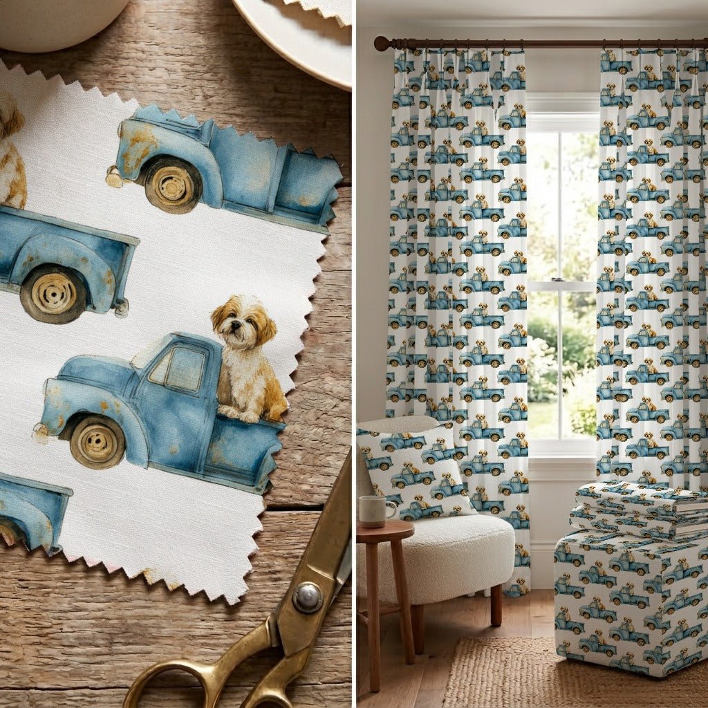 Shih Tzu Sunday Drive - Fabric - Linen Rowe