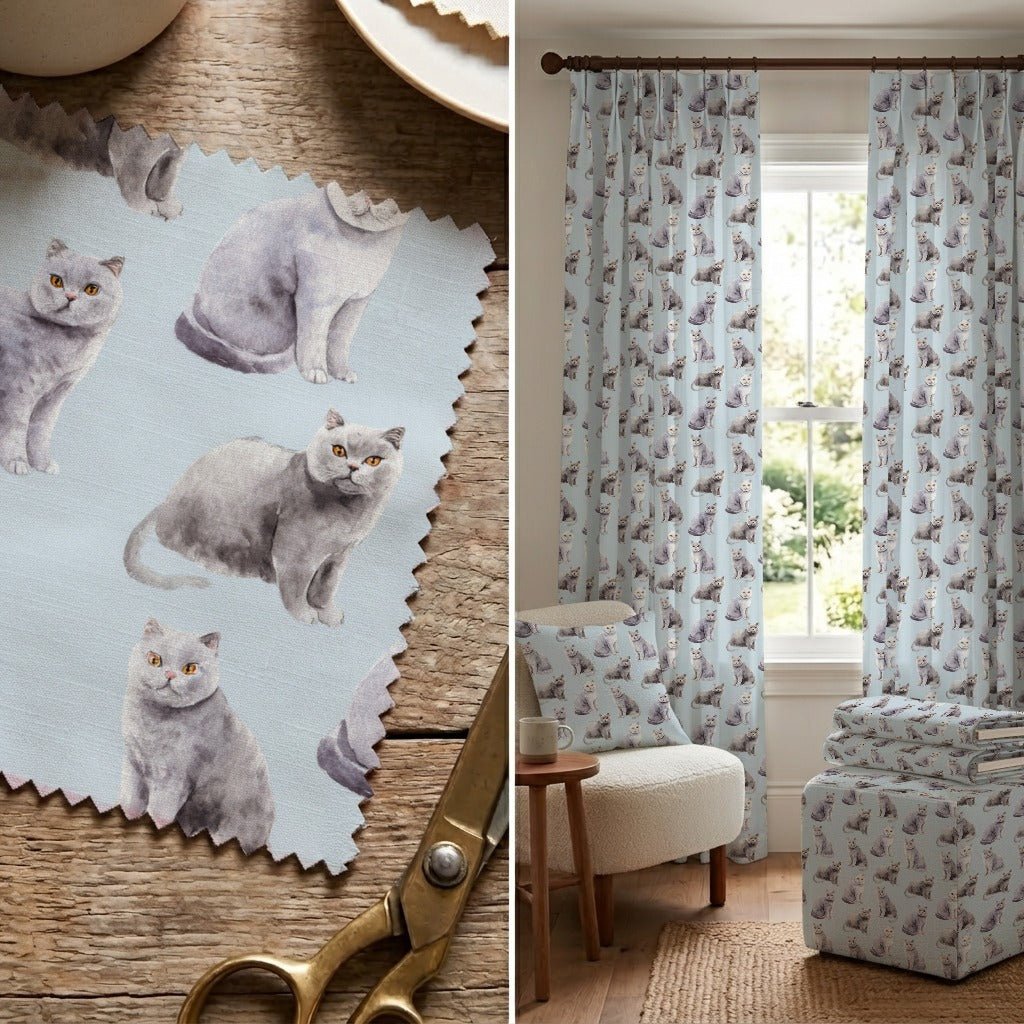 Slate Grey Cats - Fabric - Linen Rowe