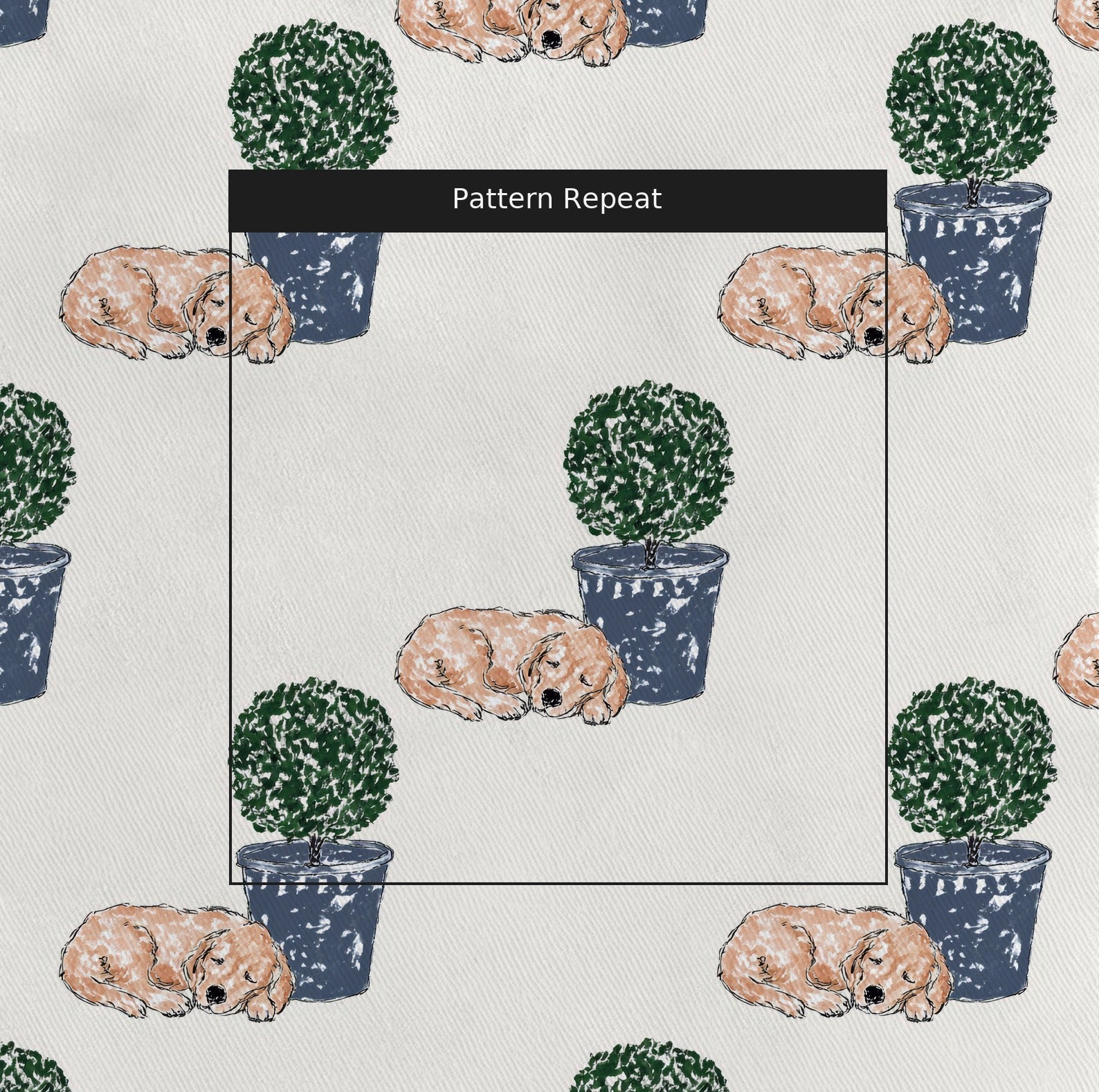 Sleepy Golden Puppy - Fabric - Linen Rowe