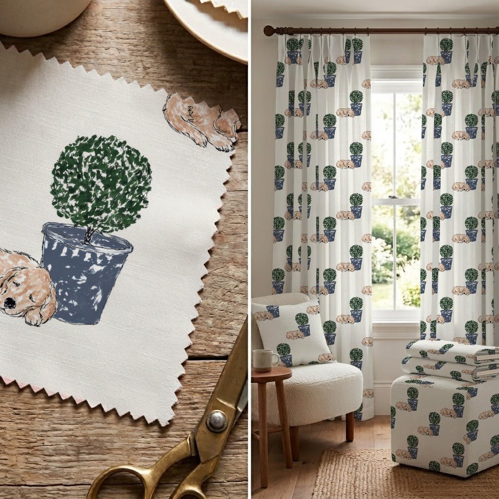 Sleepy Golden Puppy - Fabric - Linen Rowe