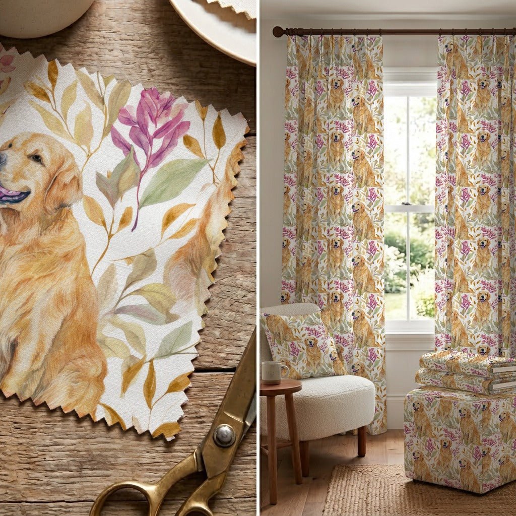 Soft Meadow Golden Retriever - Fabric - Linen Rowe