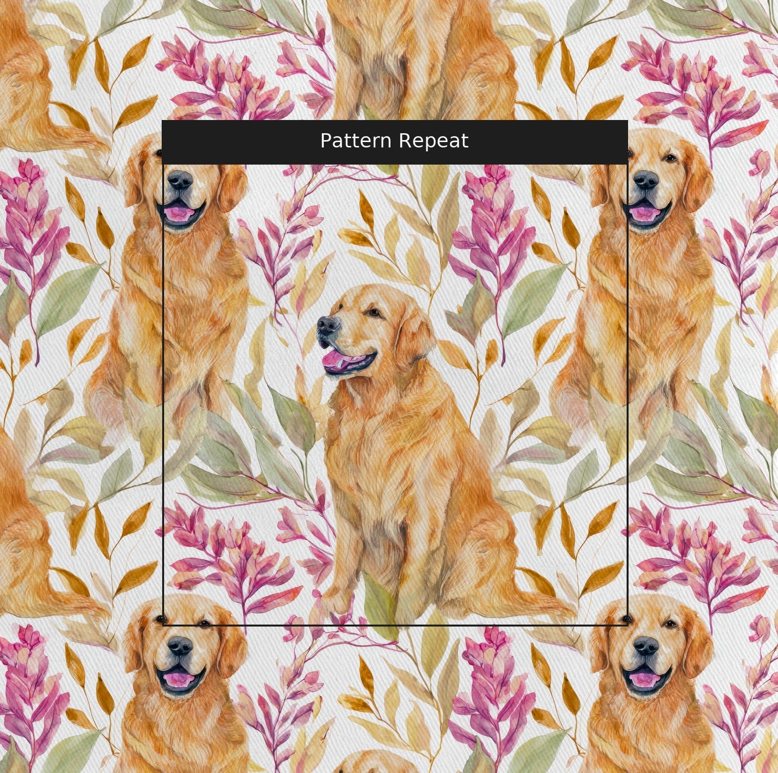 Soft Meadow Golden Retriever - Fabric - Linen Rowe