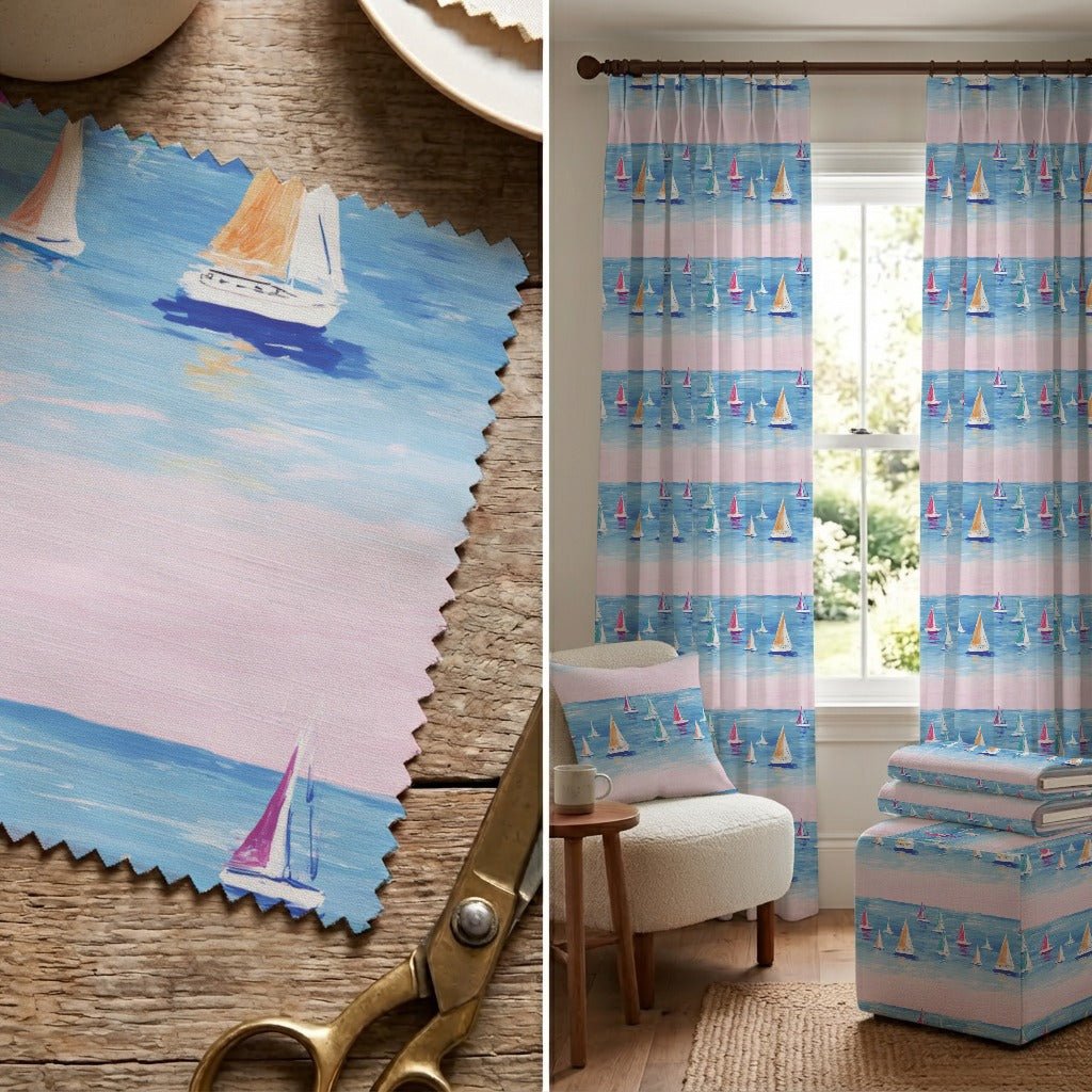 Summer Sailboats - Fabric - Linen Rowe