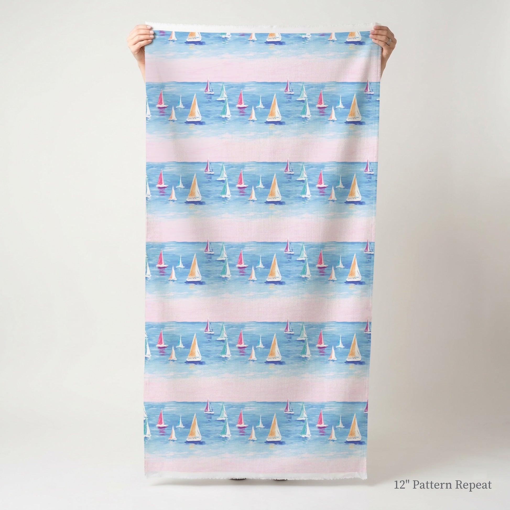 Summer Sailboats - Fabric - Linen Rowe
