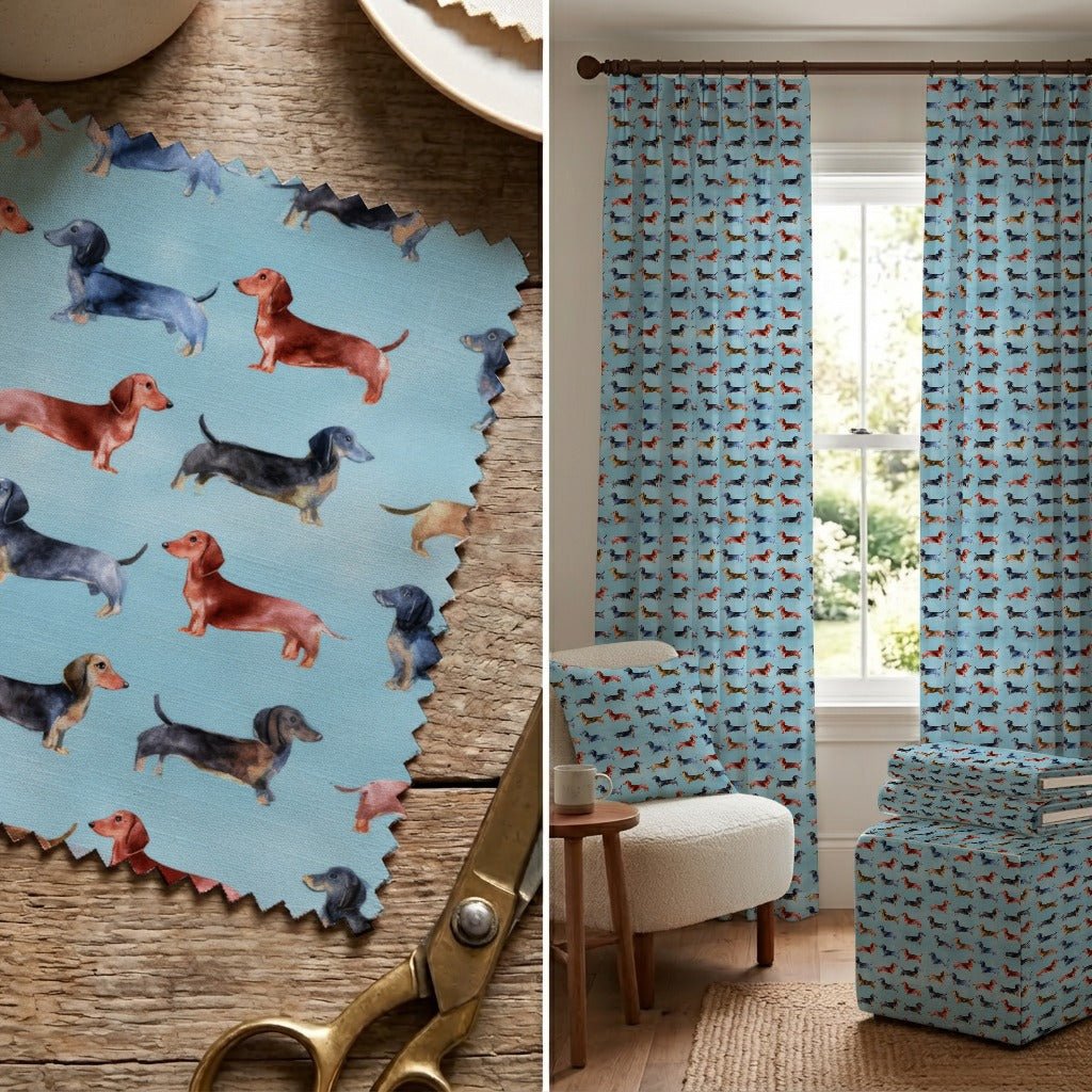 Sunny Day Dachshund Row - Fabric - Linen Rowe