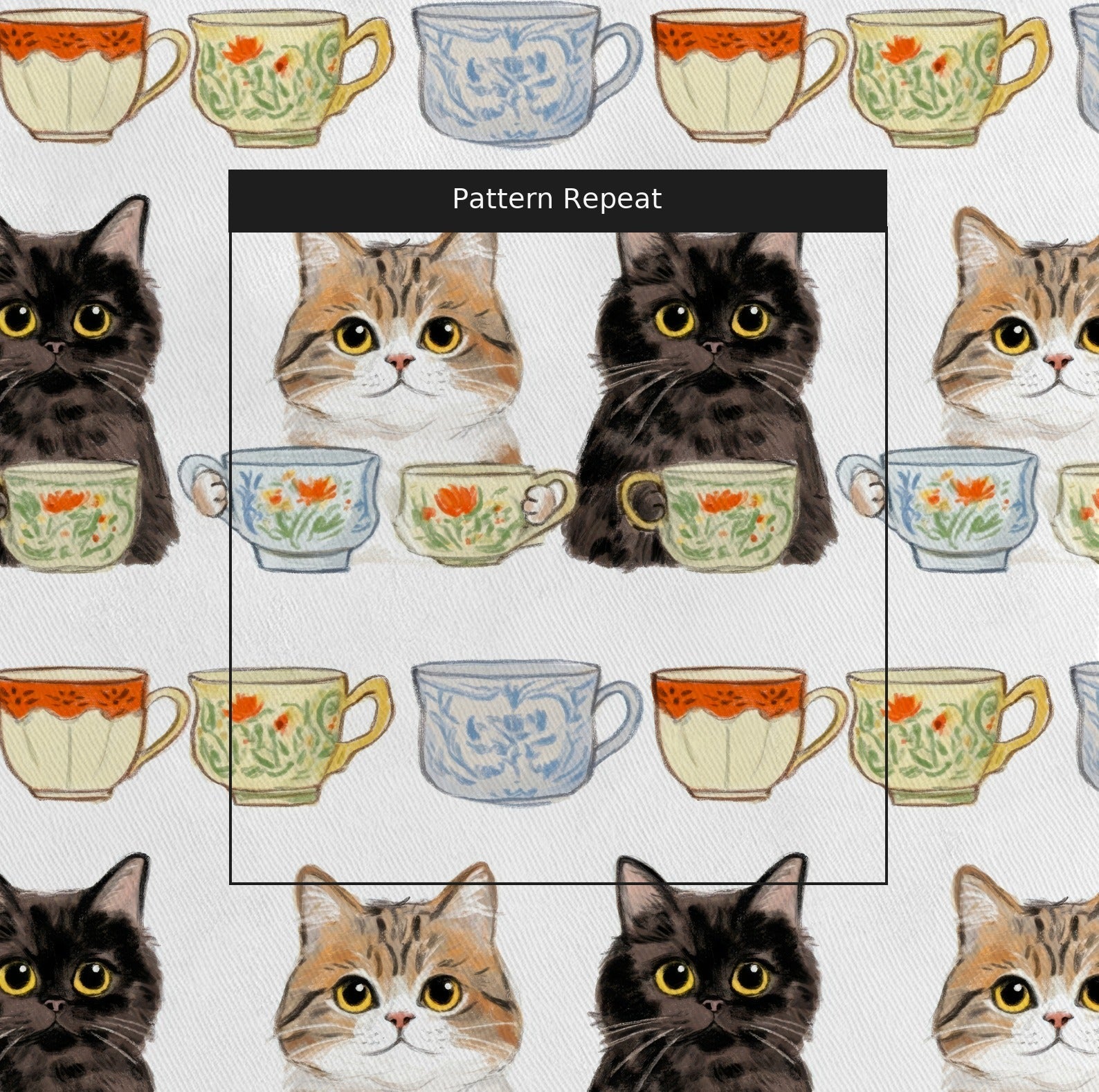 Tabby Cat Mugs - Fabric - Linen Rowe