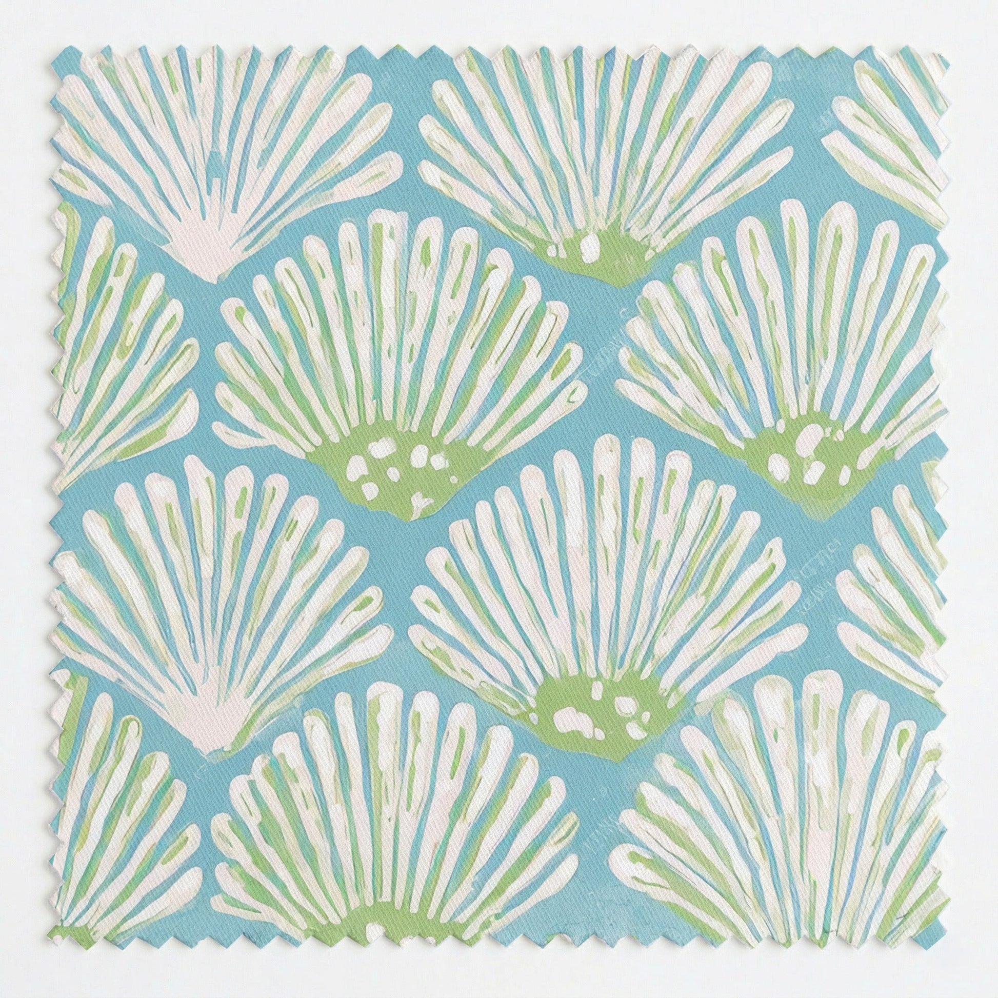 Teal Seashells - Fabric - Linen Rowe