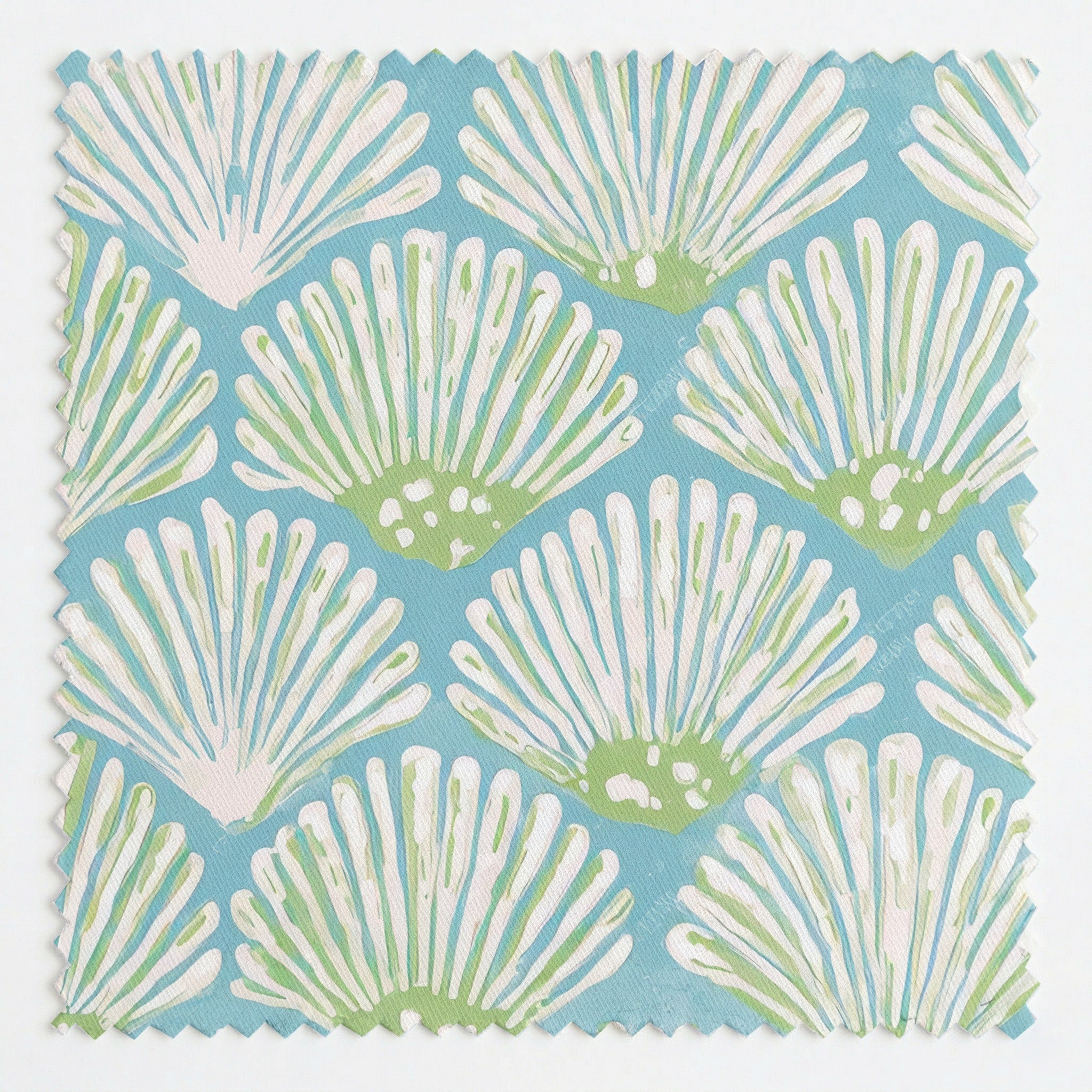 Teal Seashells - Fabric - Linen Rowe