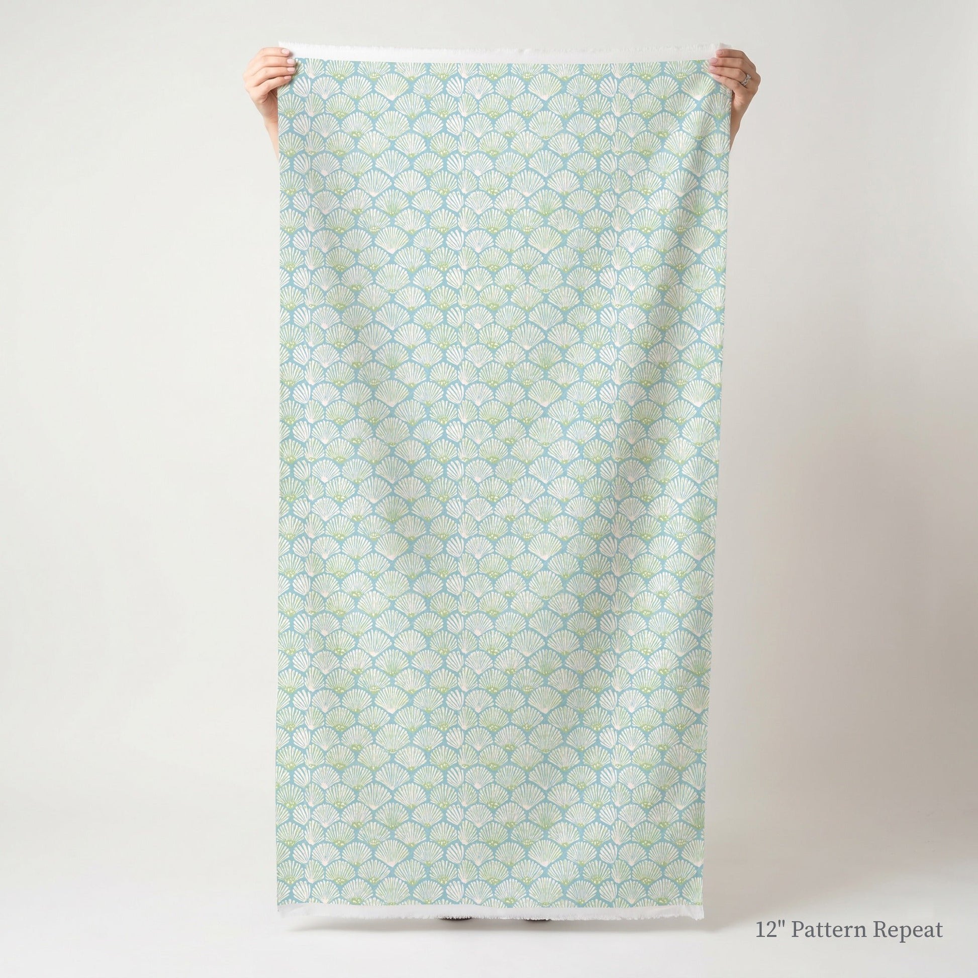Teal Seashells - Fabric - Linen Rowe