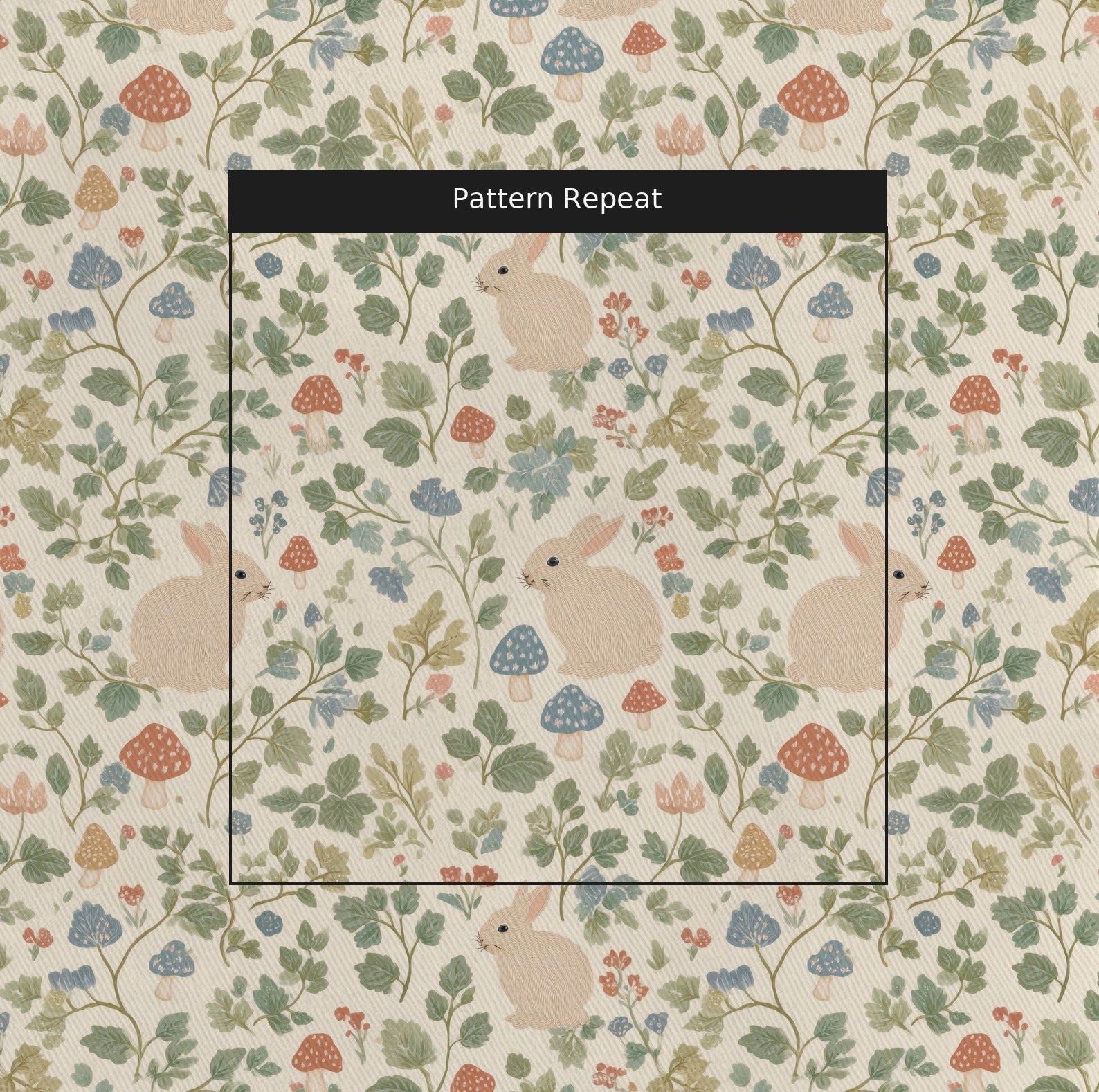 Toadstool Hares - Fabric - Linen Rowe