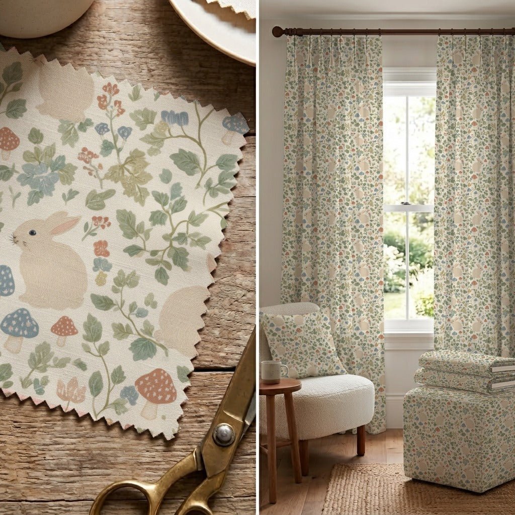Toadstool Hares - Fabric - Linen Rowe